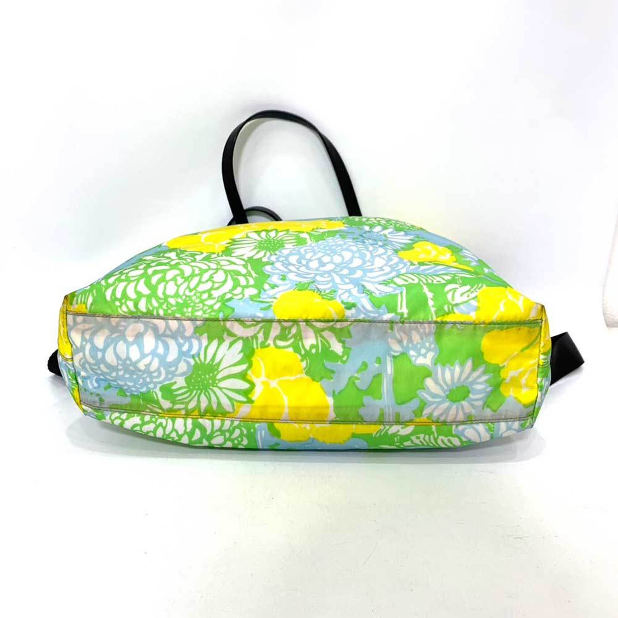 Prada Blue Green Multi-Color Yellow Nylon Shoulder Bag Tote Bag (Pre-Owned)