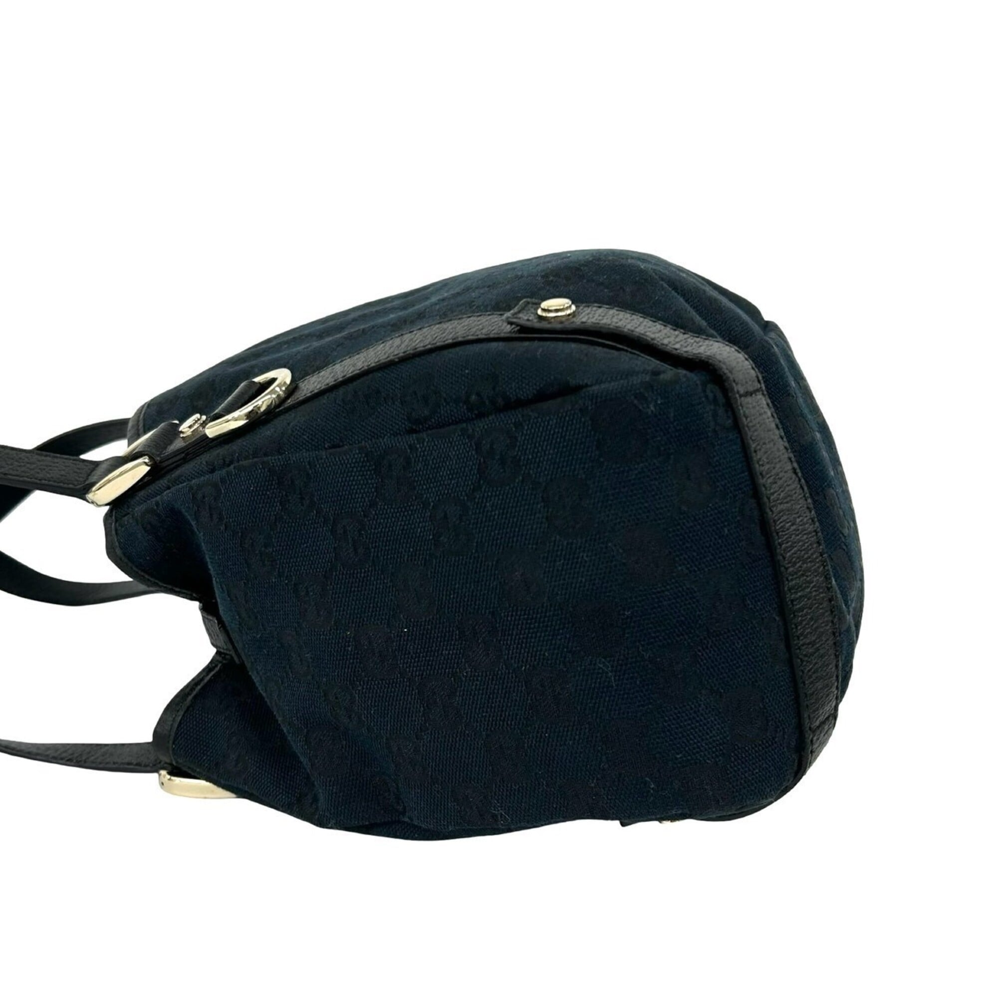 Gucci Black Navy Canvas Leather Shoulder Bag Tote Bag (Pre-Owned)