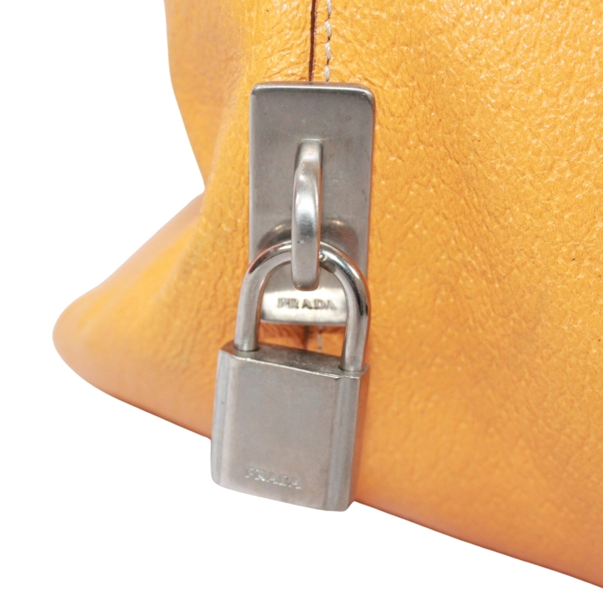 Prada Brown Yellow Leather Canvas Boston Bag Handbag (Pre-Owned)