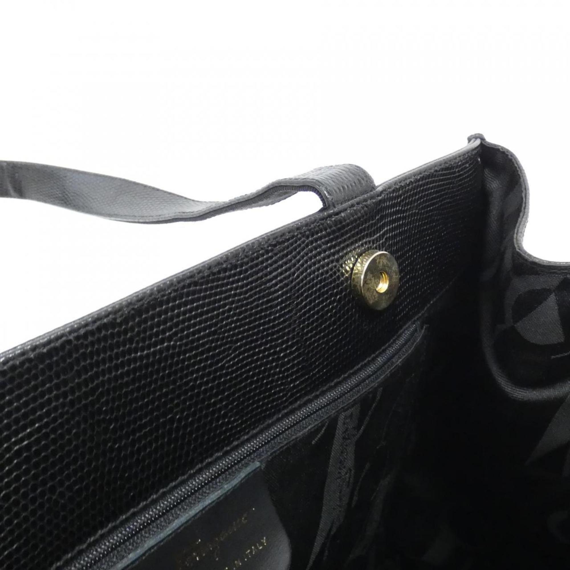 Salvatore Ferragamo Black Leather Handbag Tote Bag (Pre-Owned)