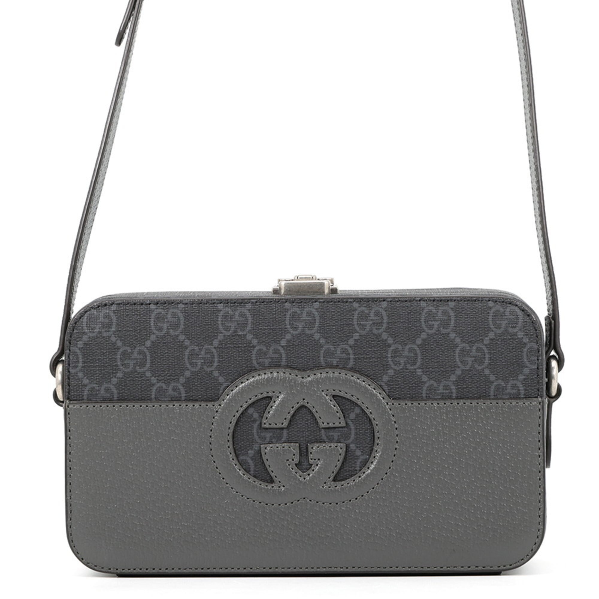 Gucci Black Gray Gg Supreme Leather Handbag Shoulder Bag (Pre-Owned)