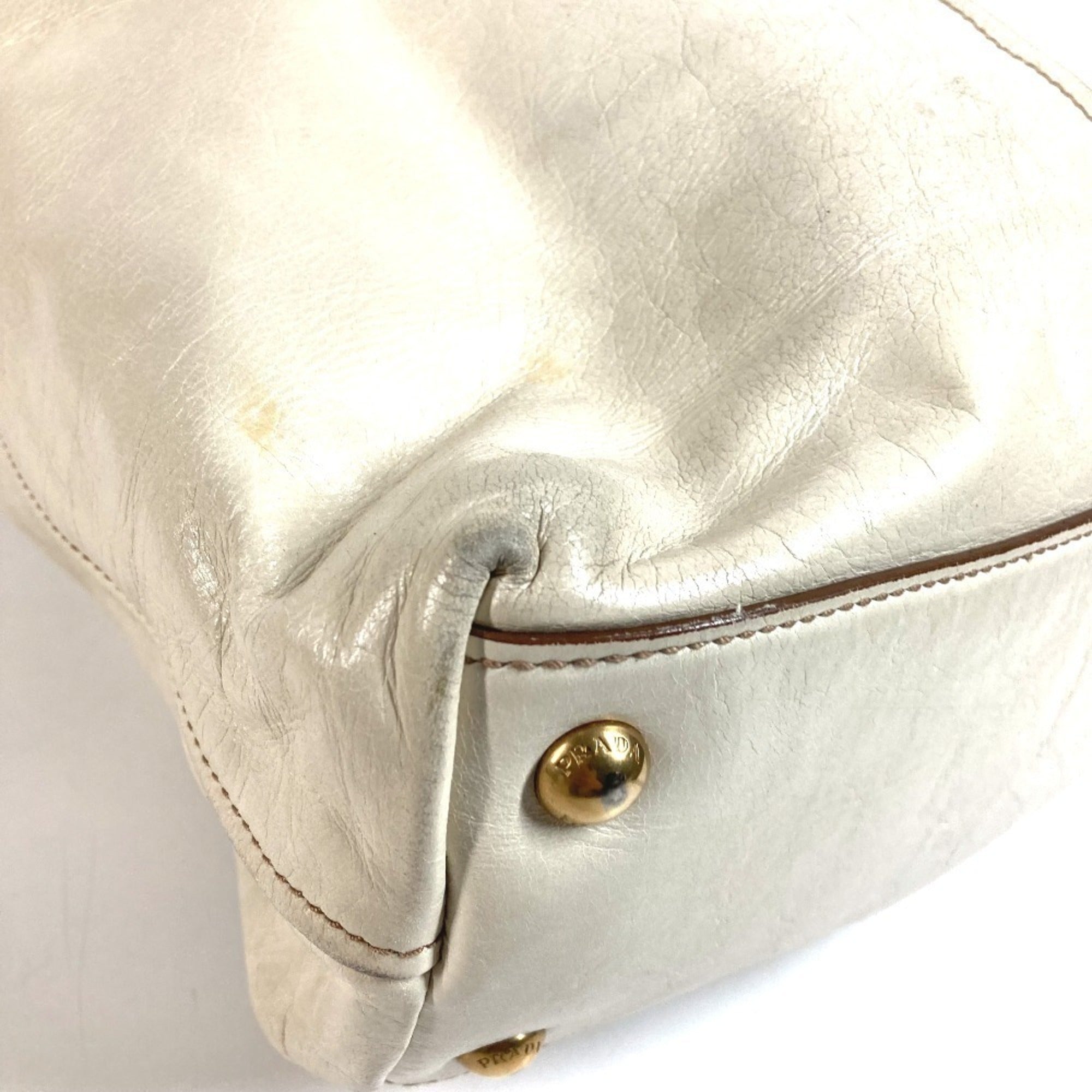 Prada Ivory Leather Shoulder Bag Tote Bag (Pre-Owned)