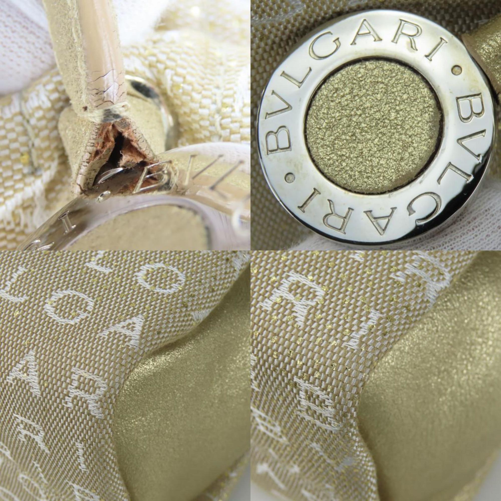 Bvlgari Beige White Canvas Leather Handbag (Pre-Owned)