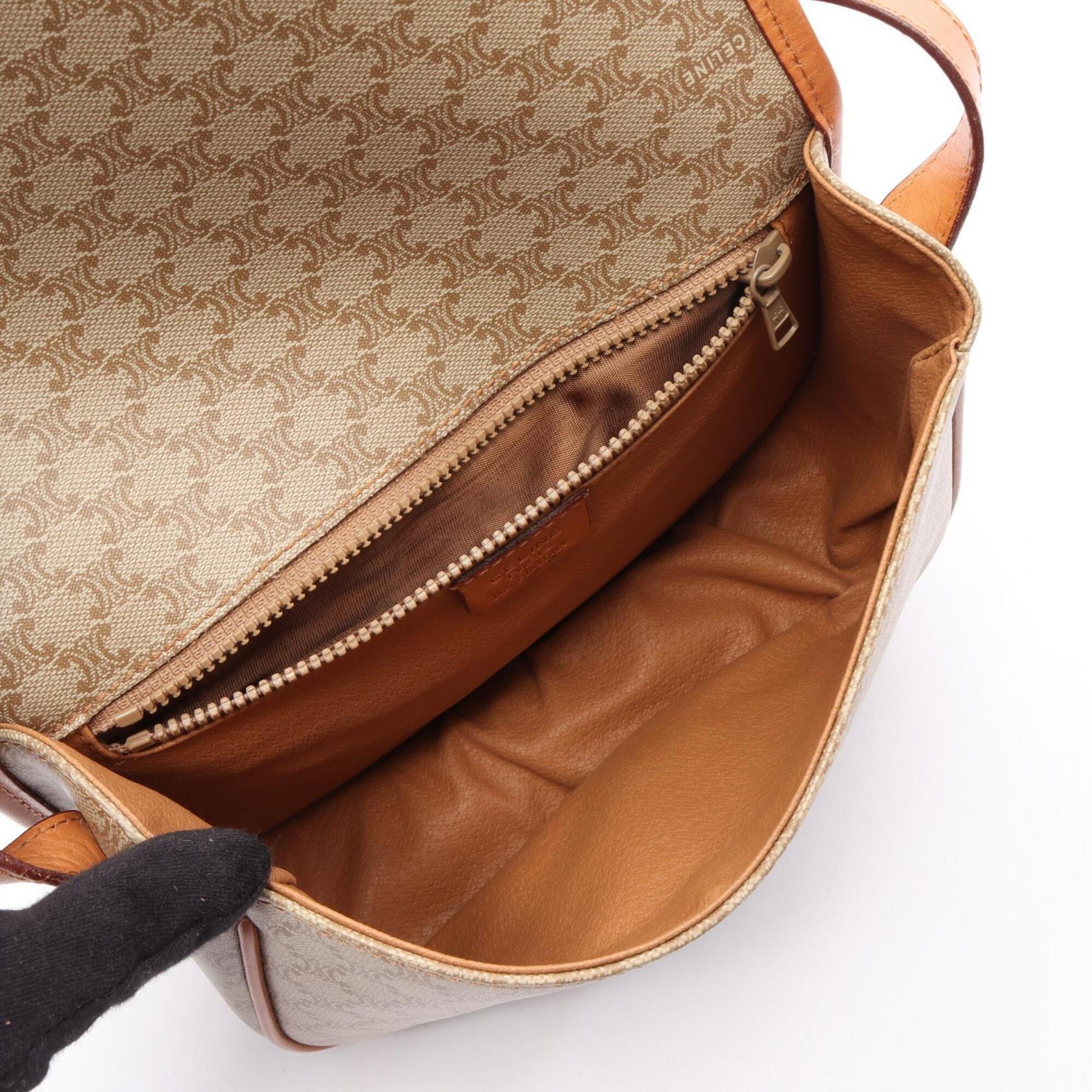 Celine Macadam Beige Brown Coated Canvas Handbag Shoulder Bag (Pre-Owned)