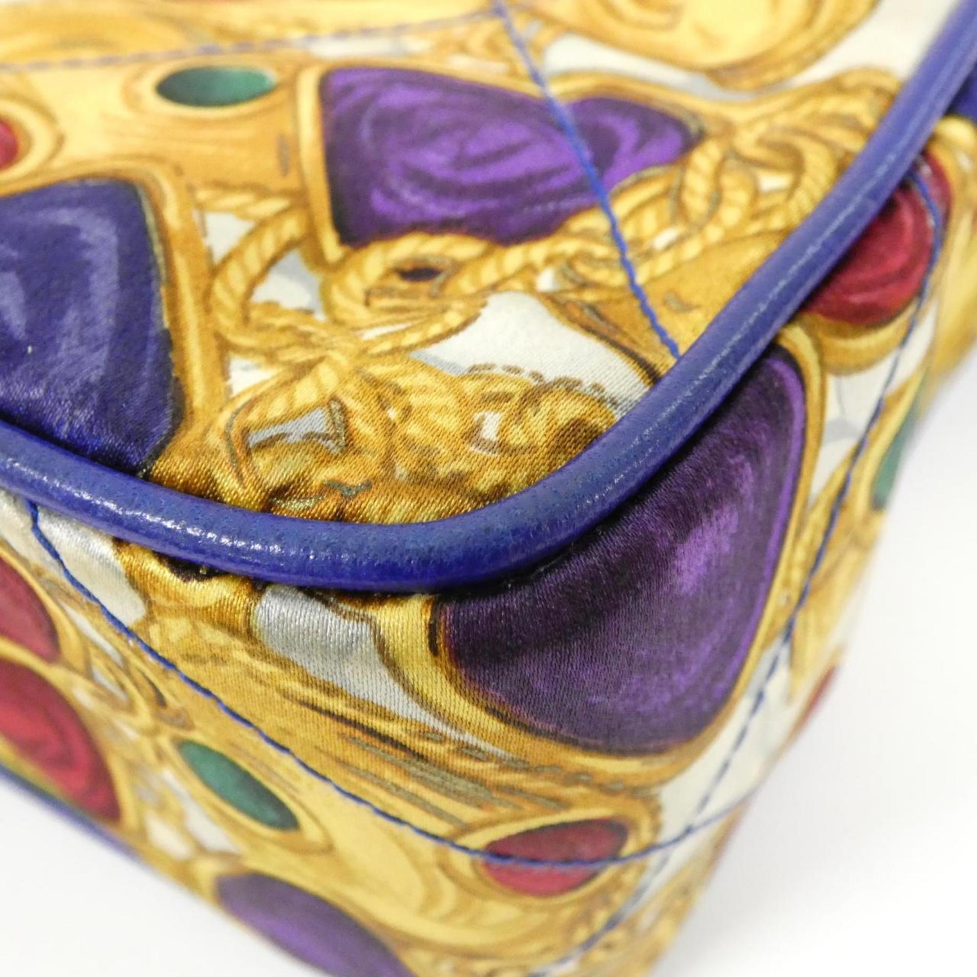 Chanel Blue Multi-Color Satin Leather Shoulder Bag (Pre-Owned)