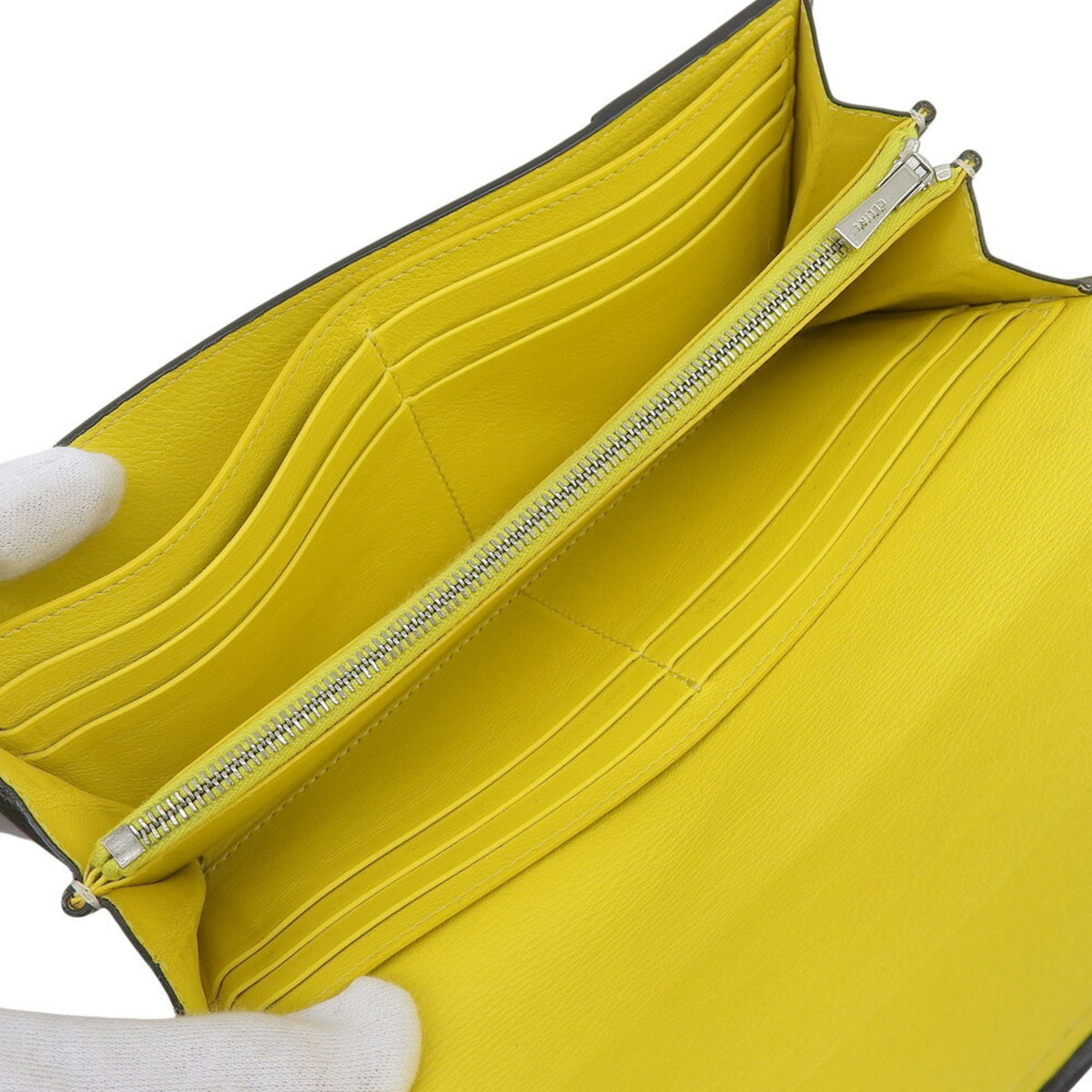 Celine Gray Yellow Leather Long Wallet (Tri-Fold) (Pre-Owned)