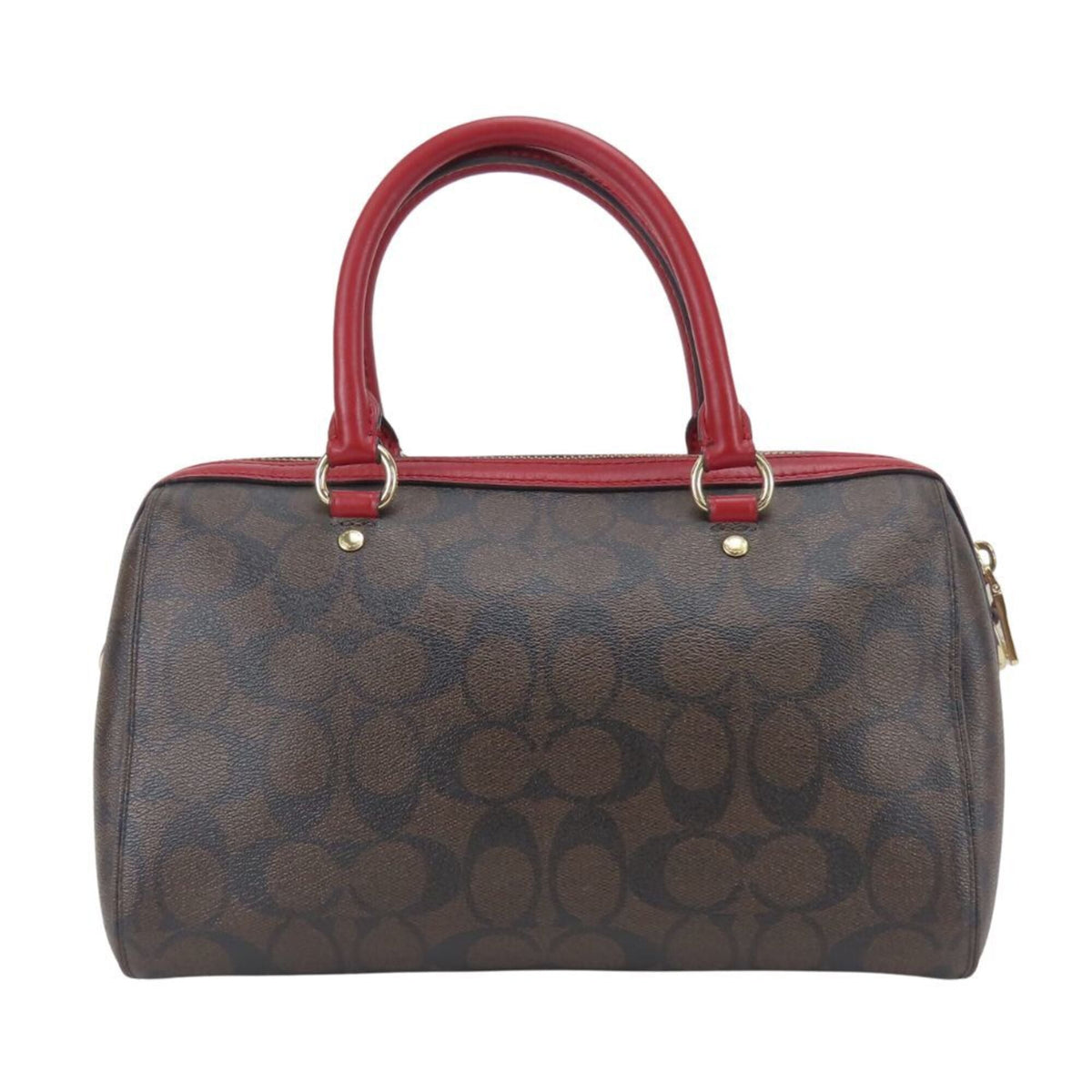 Coach Signature Brown Red Color Signature Line Handbag (Pre-Owned)