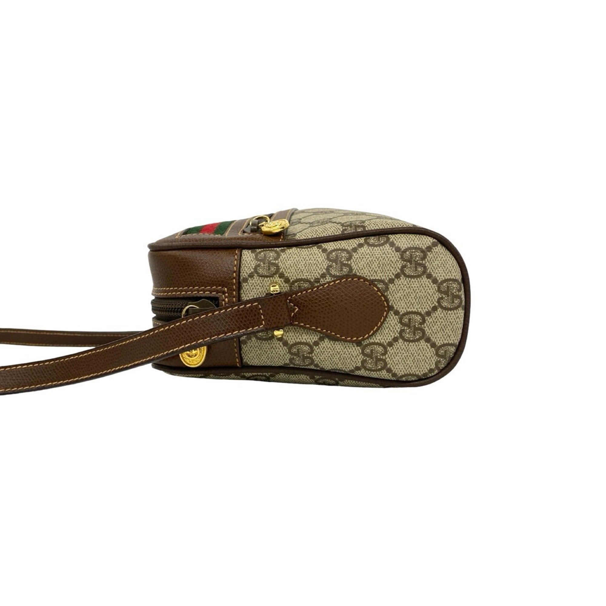 Gucci Brown Green Red Color Leather Pvc Shoulder Bag (Pre-Owned)