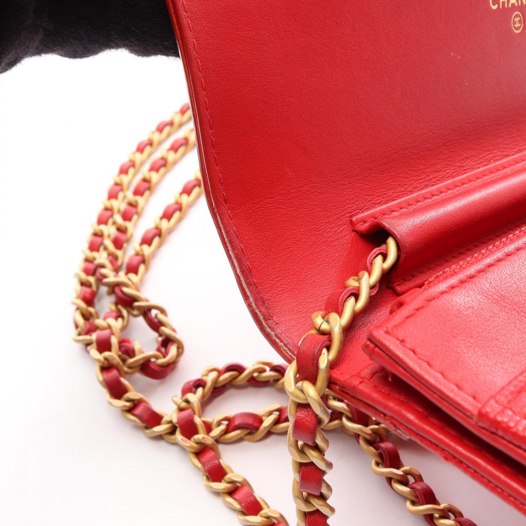Chanel Red Color Grained Calfskin Handbag Shoulder Bag (Pre-Owned)