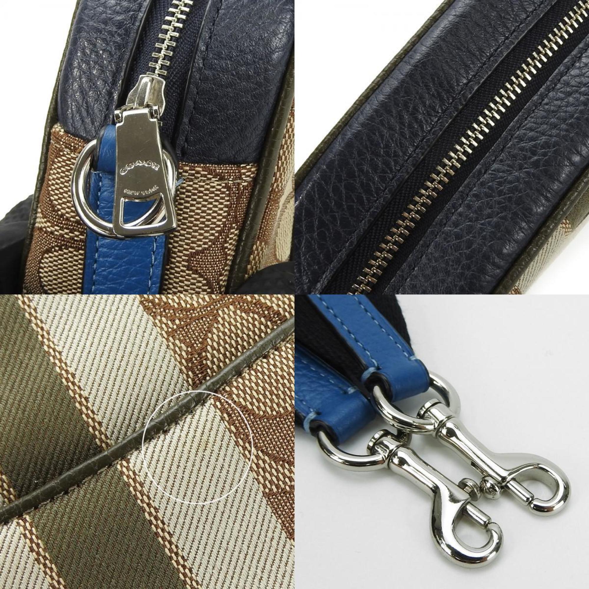 Coach Beige Blue Khaki Canvas Leather Pochette Shoulder Bag (Pre-Owned)