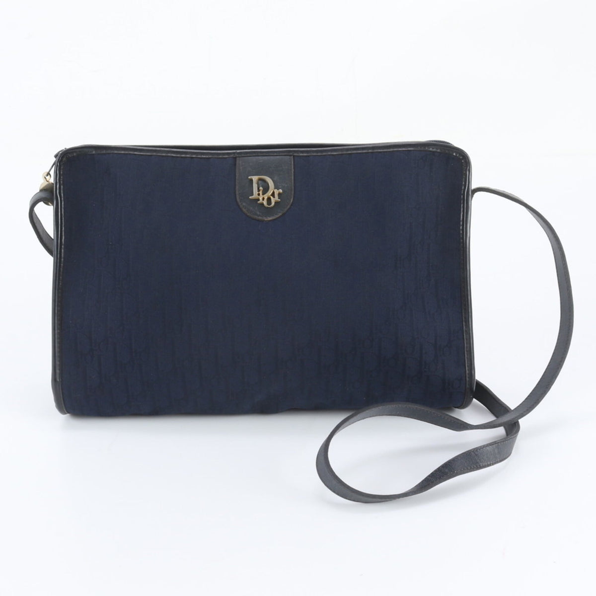 Christian Dior Navy Leather Canvas Shoulder Bag (Pre-Owned)