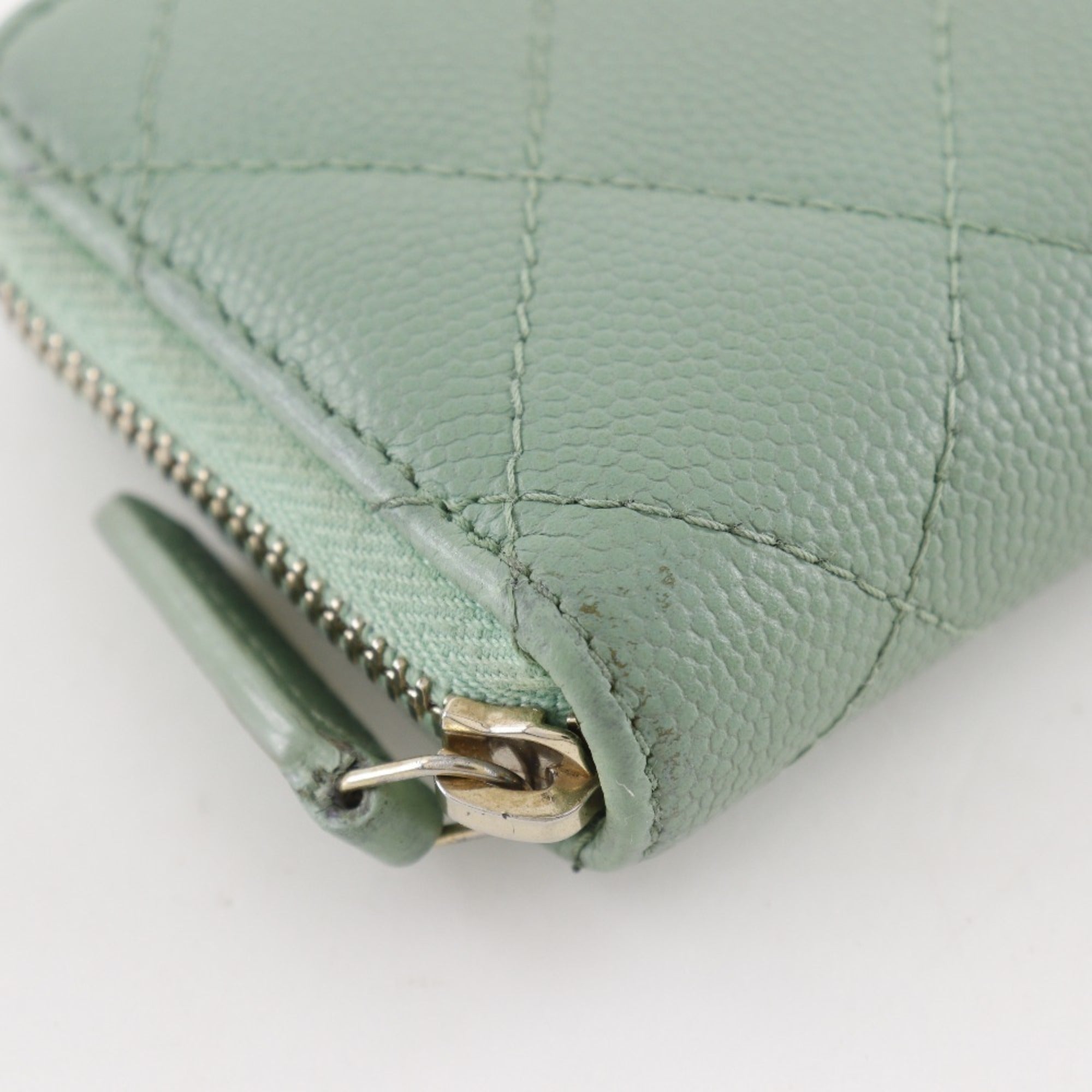 Chanel Gold Green Grained Calfskin Coin Purse/Coin Case (Pre-Owned)