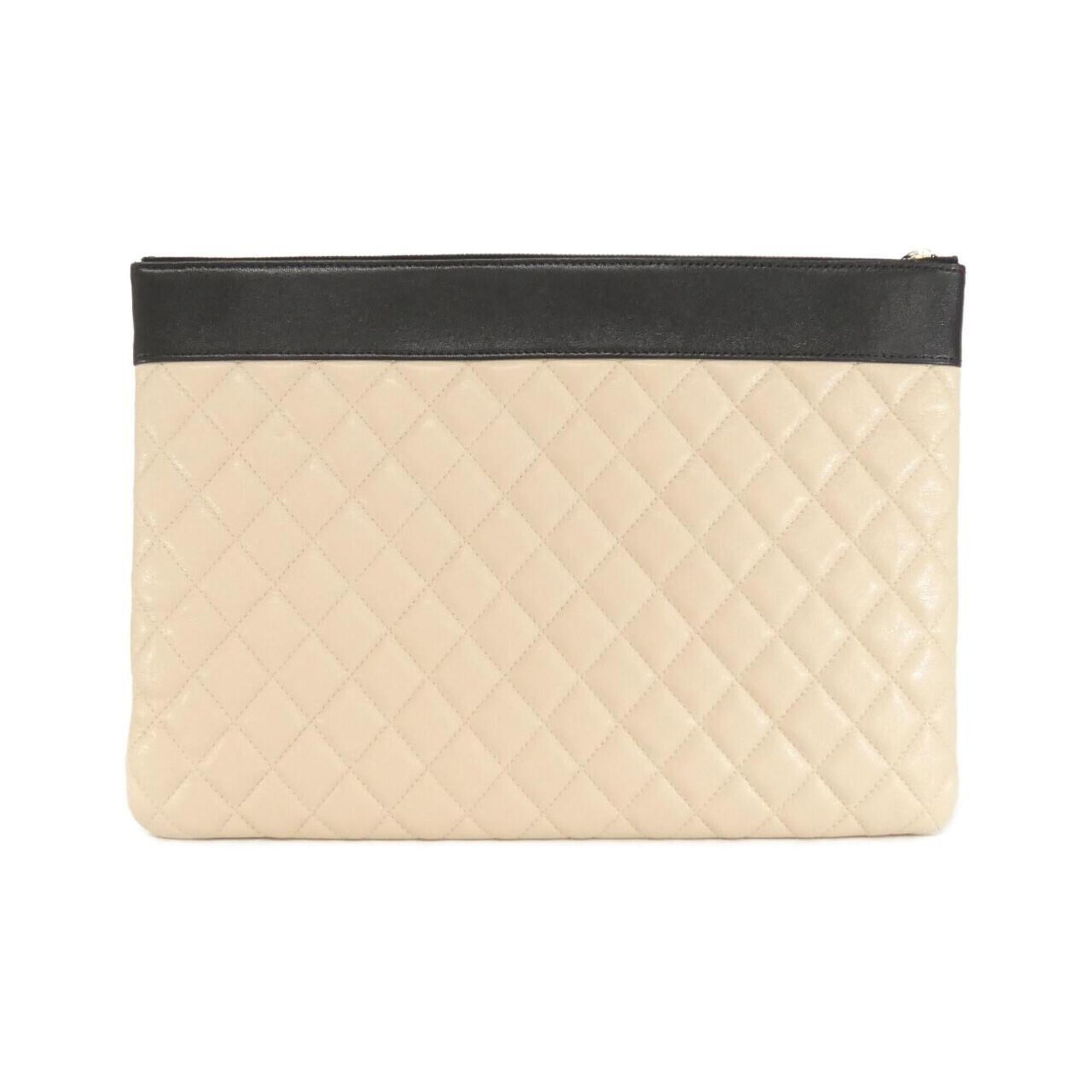 Chanel Beige Black Leather Handbag Pouch (Pre-Owned)