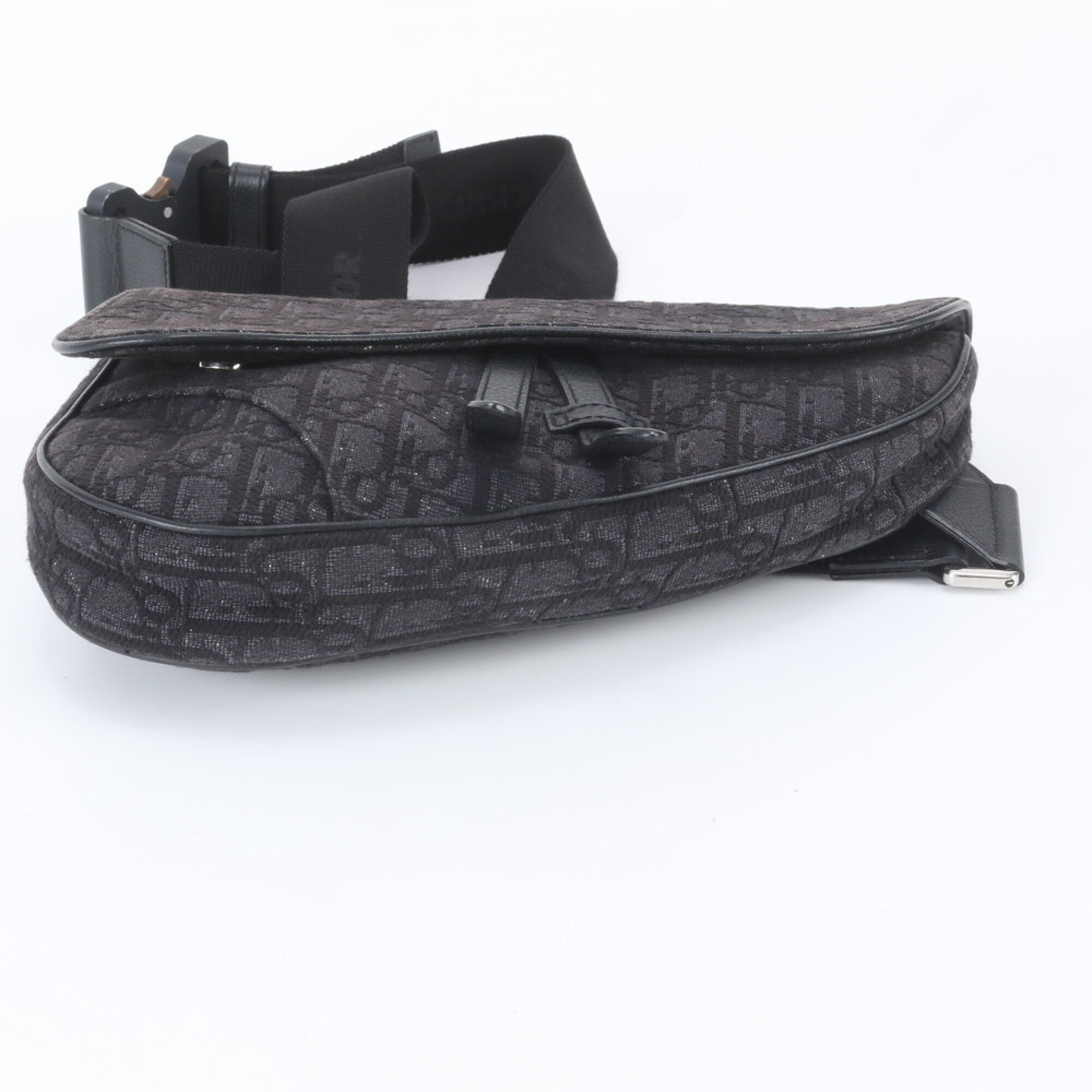 Christian Dior Black Leather Canvas Shoulder Bag Sling Bag (Pre-Owned)