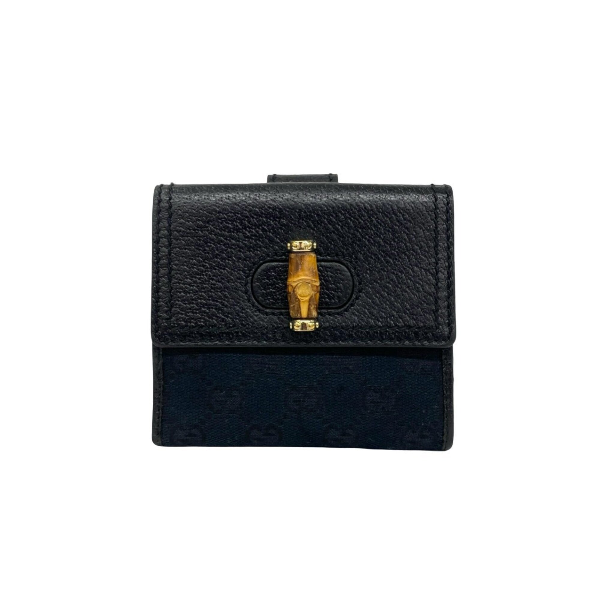 Gucci Black Leather Canvas Bamboo Wallet (Bi-Fold) (Pre-Owned)