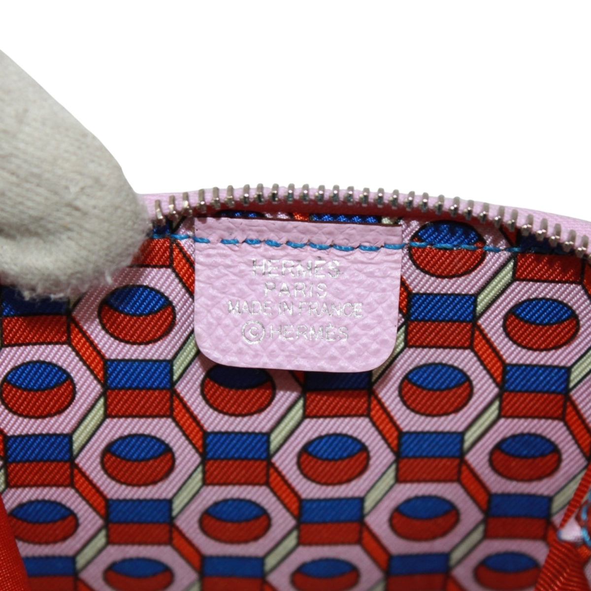Hermes Pink Epsom Leather Silk Coin Purse/Coin Case (Pre-Owned)