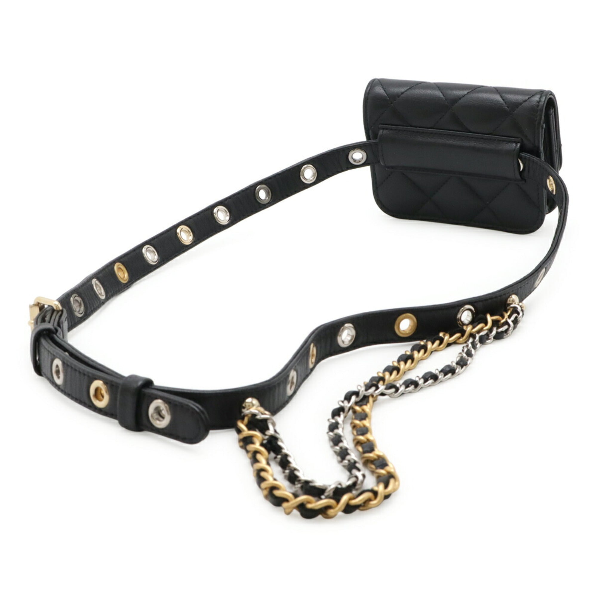 Chanel Matelasse Black Leather Fanny Pack Pouch (Pre-Owned)