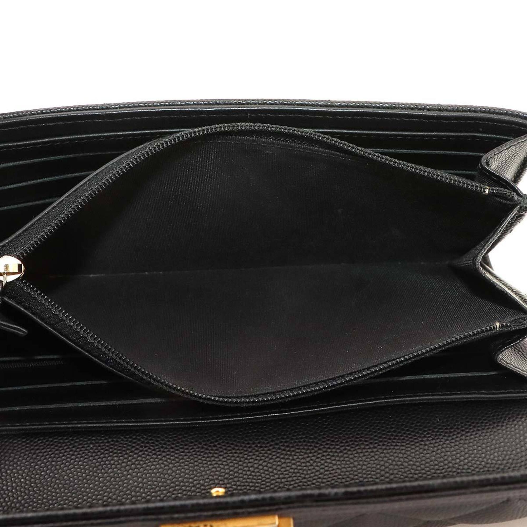Chanel Black Grained Calfskin Long Wallet (Bi-Fold) (Pre-Owned)