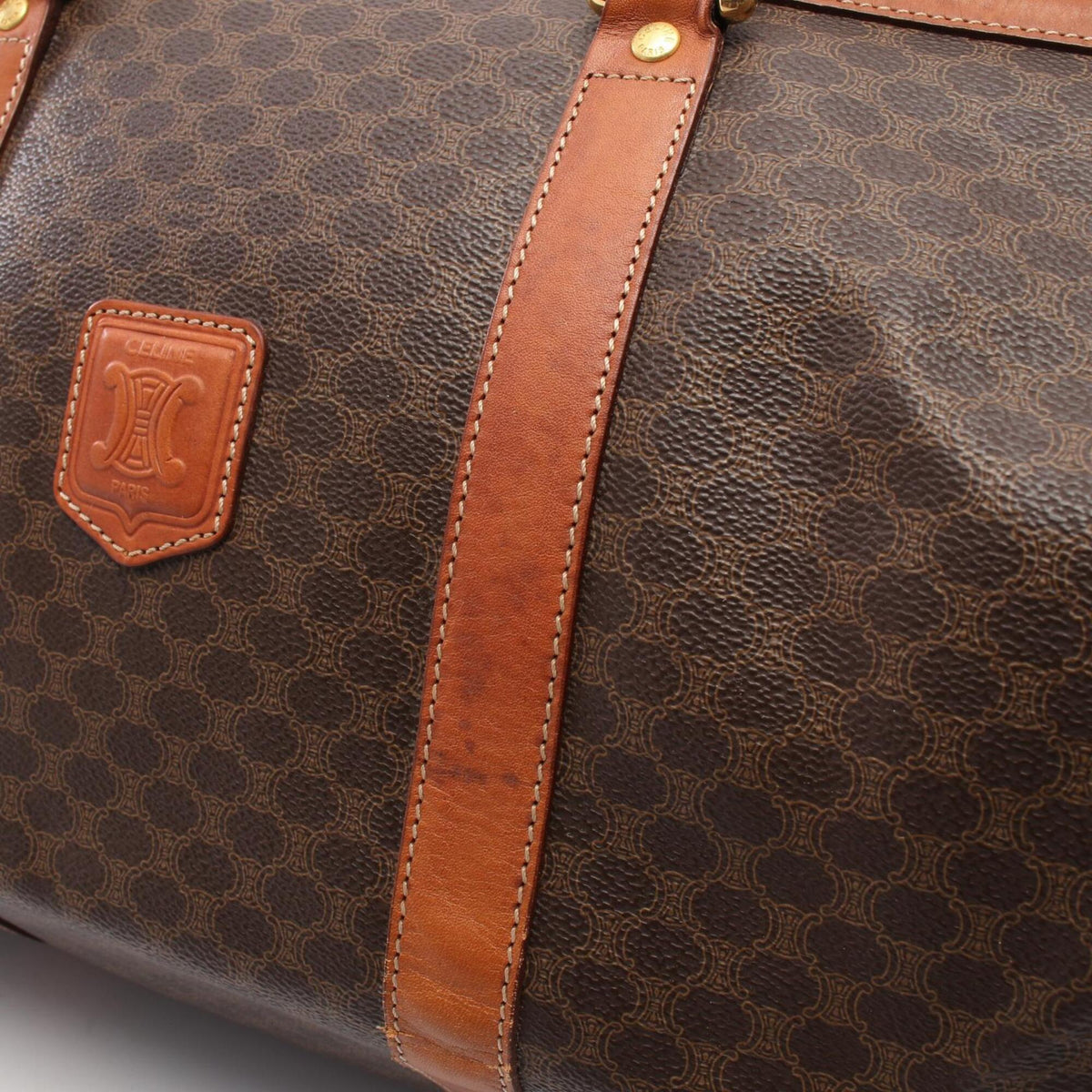 Celine Brown Coated Canvas Pvc Leather Boston Bag Handbag (Pre-Owned)