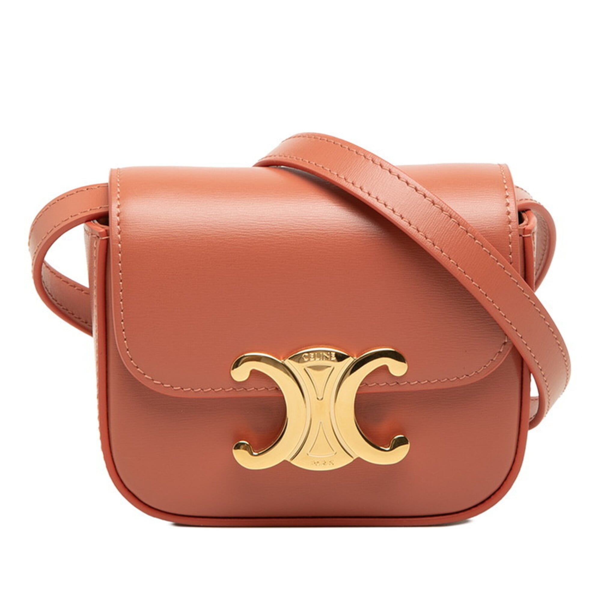 Celine Pink Orange Leather Pochette Shoulder Bag (Pre-Owned)