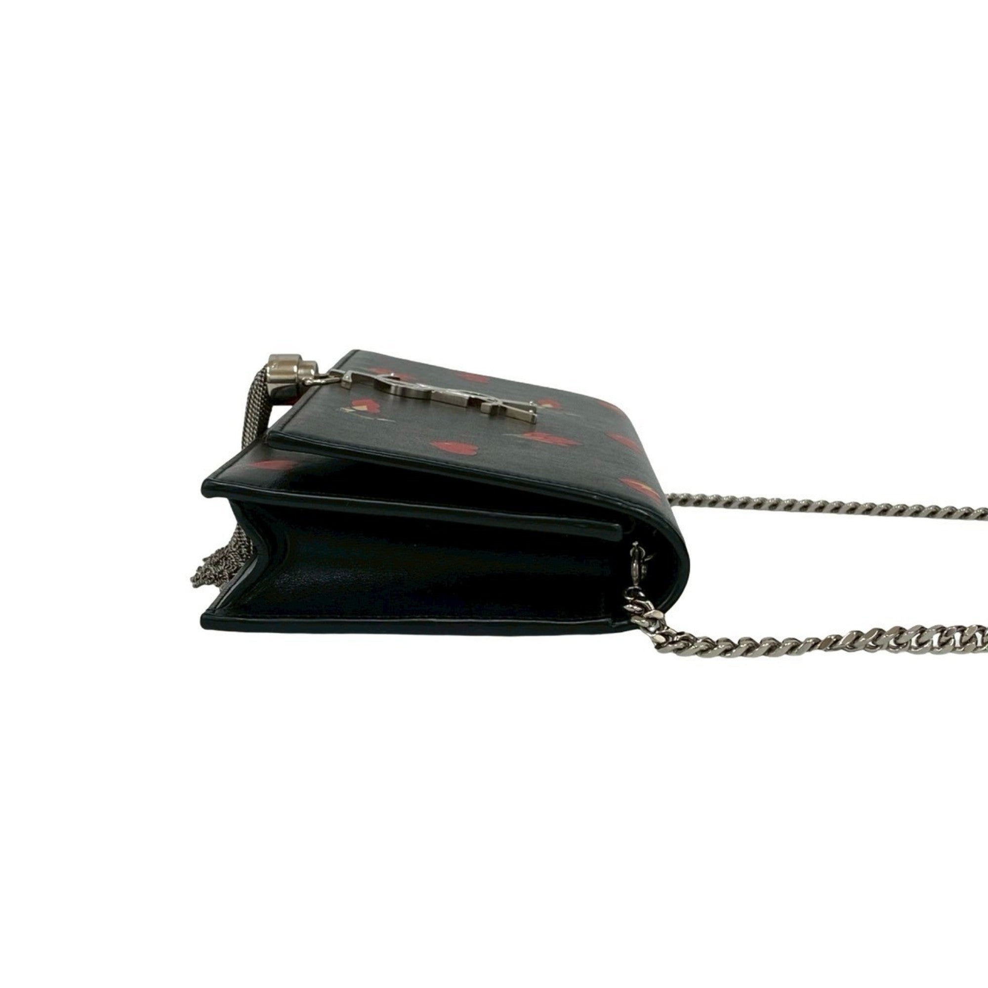 Yves Saint Laurent Black Red Color Leather Shoulder Bag (Pre-Owned)