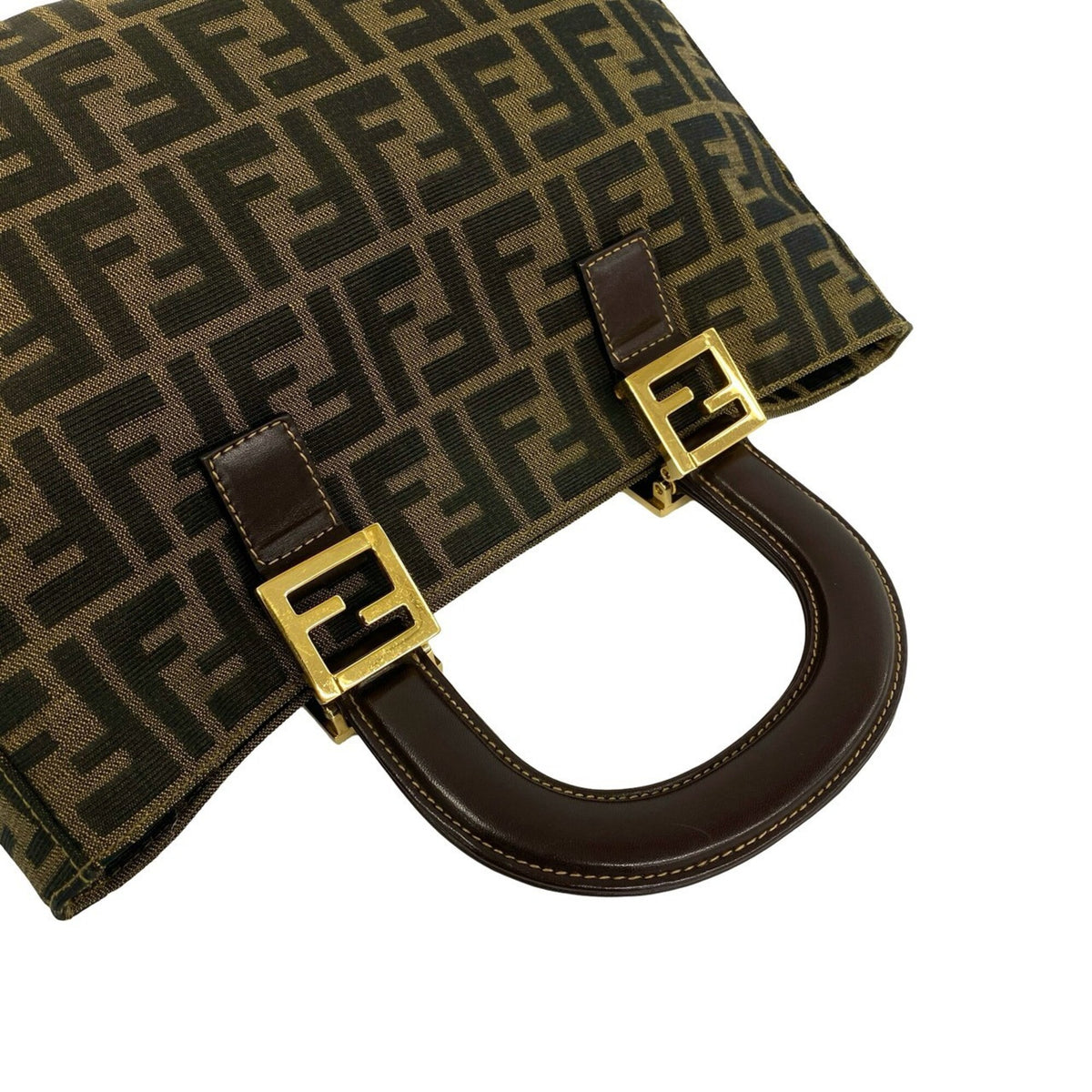 Fendi Black Brown Canvas Leather Handbag Tote Bag (Pre-Owned)
