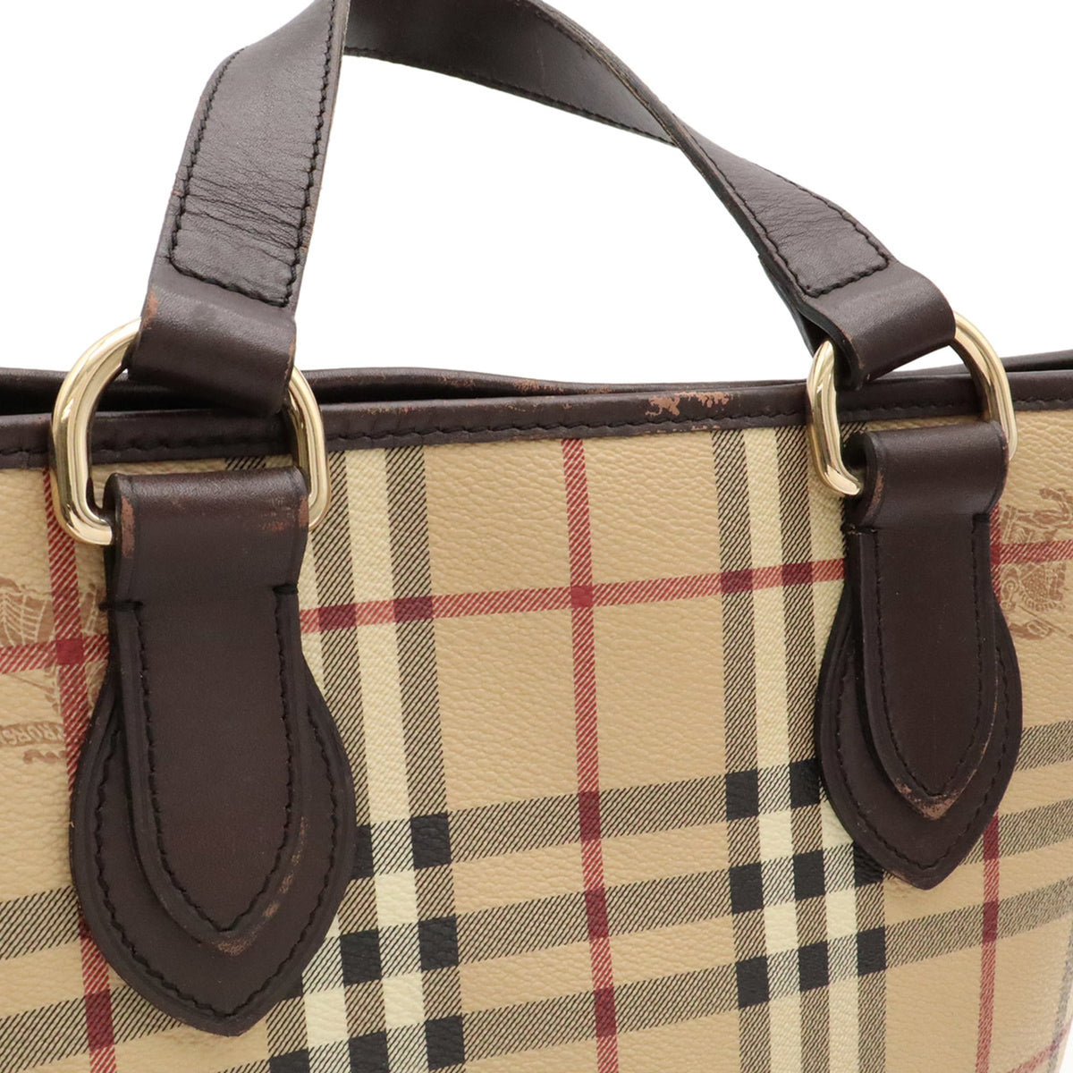 Burberry Beige Black Bordeaux Dark Brown Coated Canvas Leather Handbag Shoulder Bag Tote Bag (Pre-Owned)