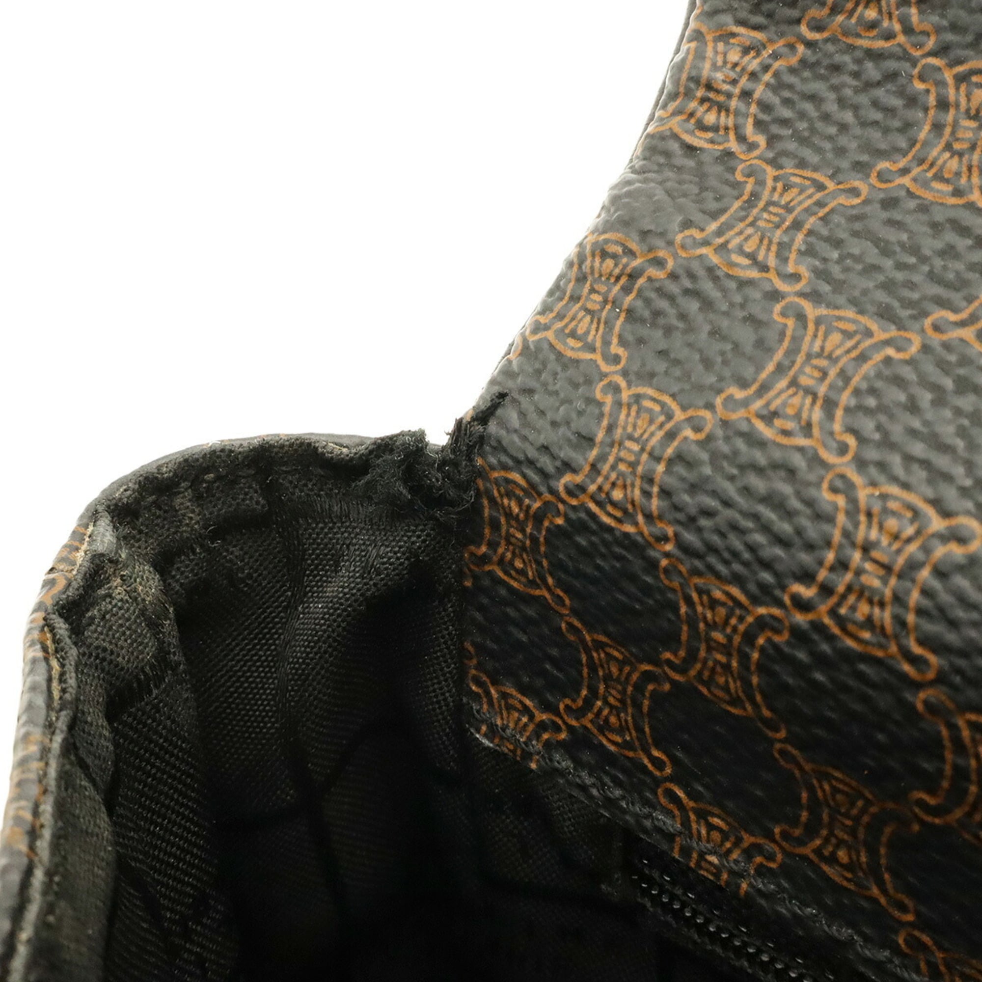 Celine Macadam Black Dark Brown Coated Canvas Pvc Leather Pochette Shoulder Bag (Pre-Owned)