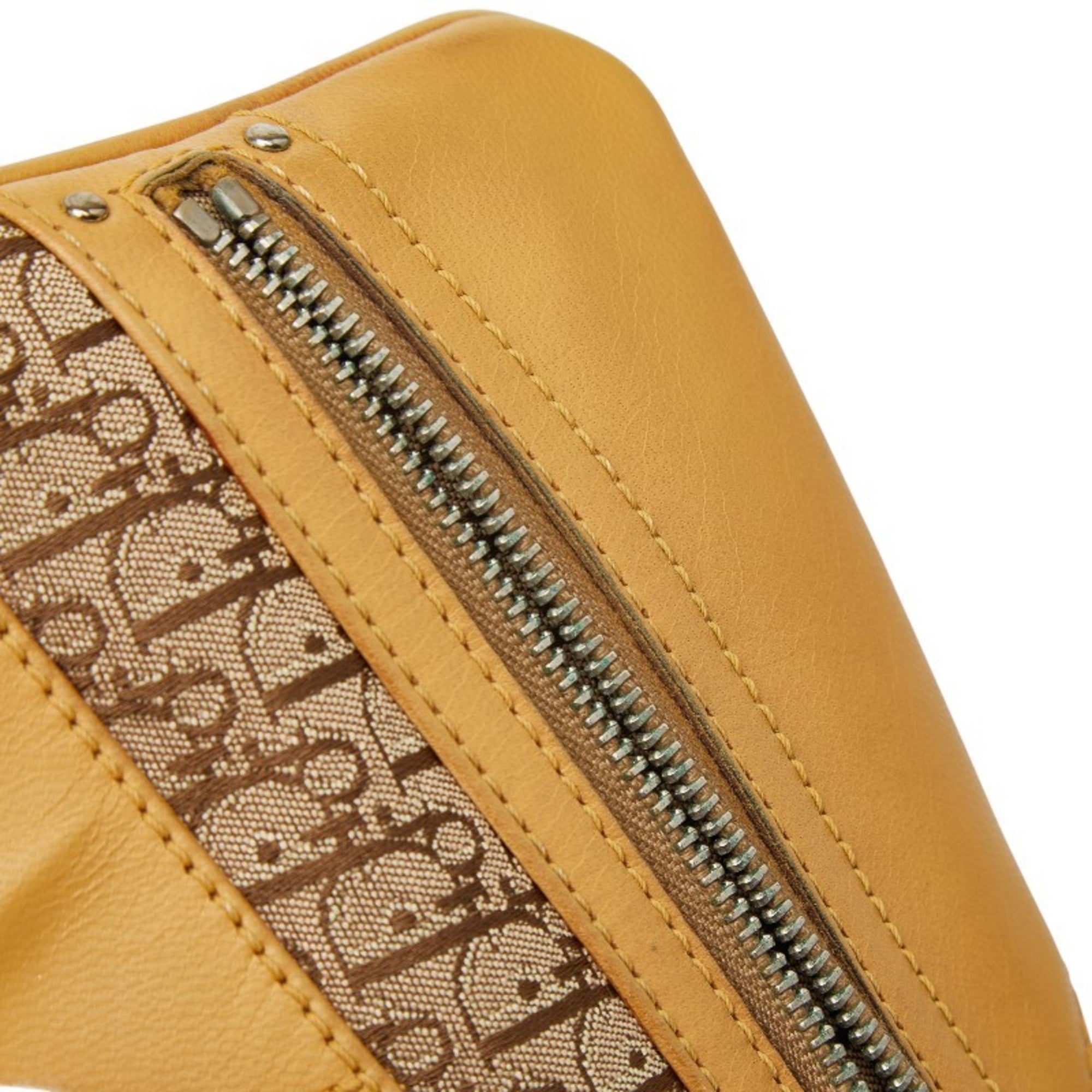Christian Dior Beige Yellow Canvas Leather Shoulder Bag (Pre-Owned)