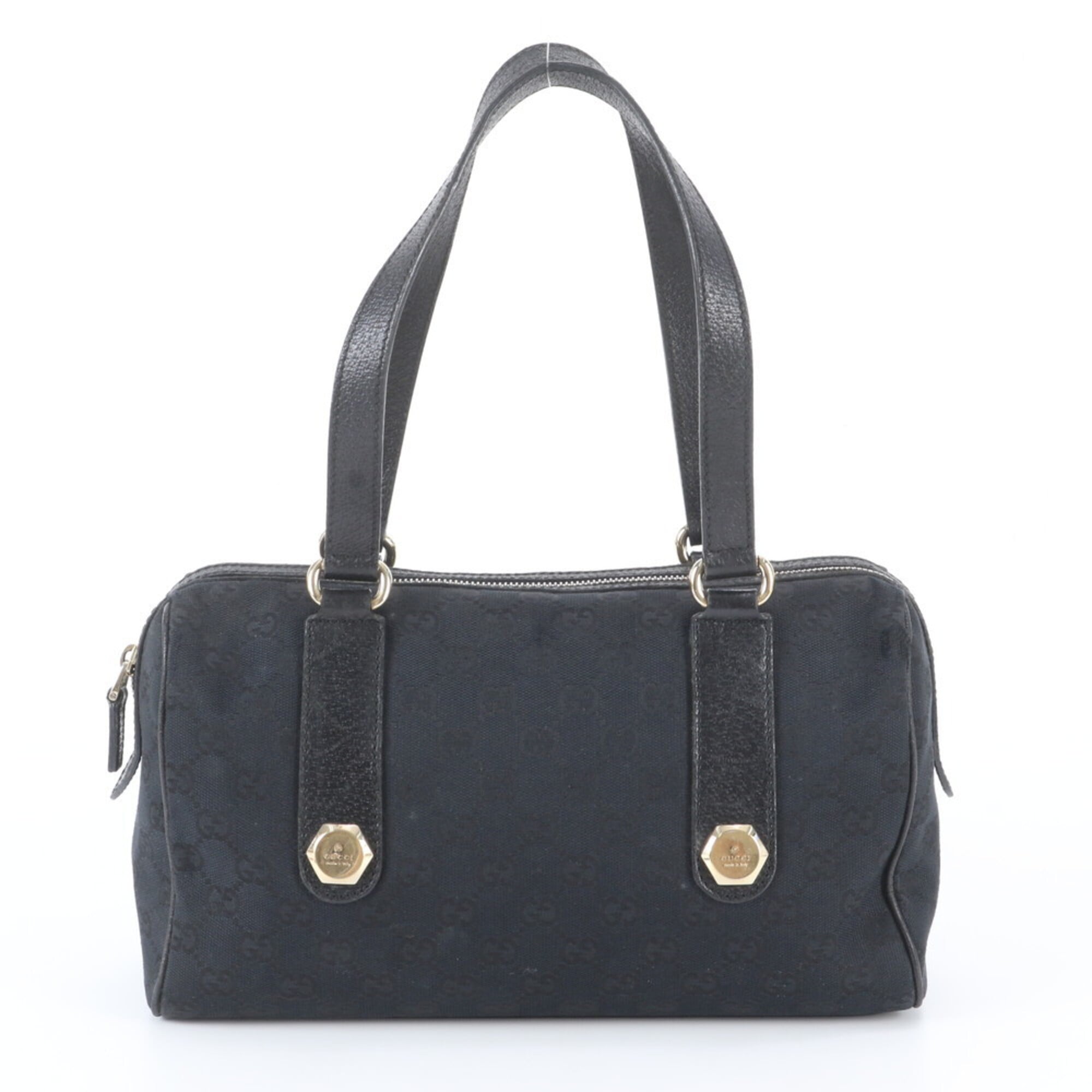 Gucci Black Leather Canvas Boston Bag Shoulder Bag (Pre-Owned)