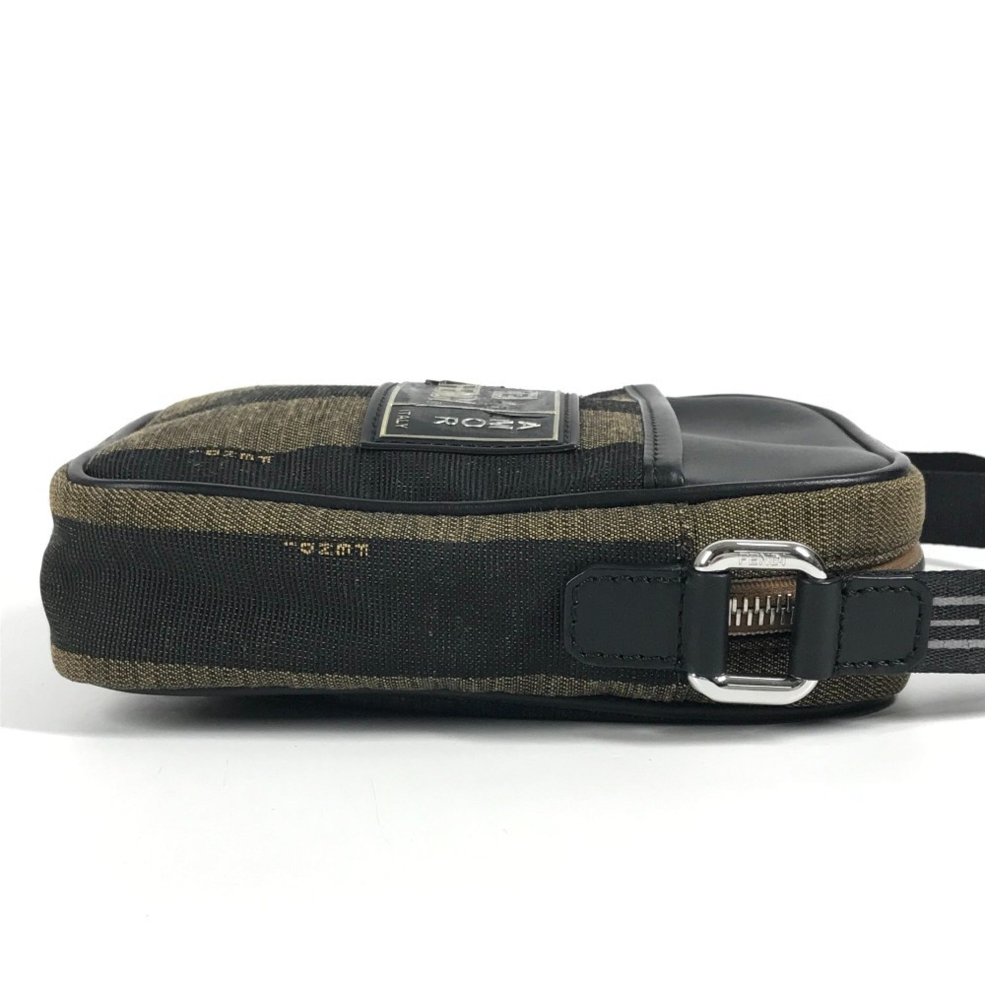 Fendi Black Khaki Leather Canvas Pochette Shoulder Bag (Pre-Owned)