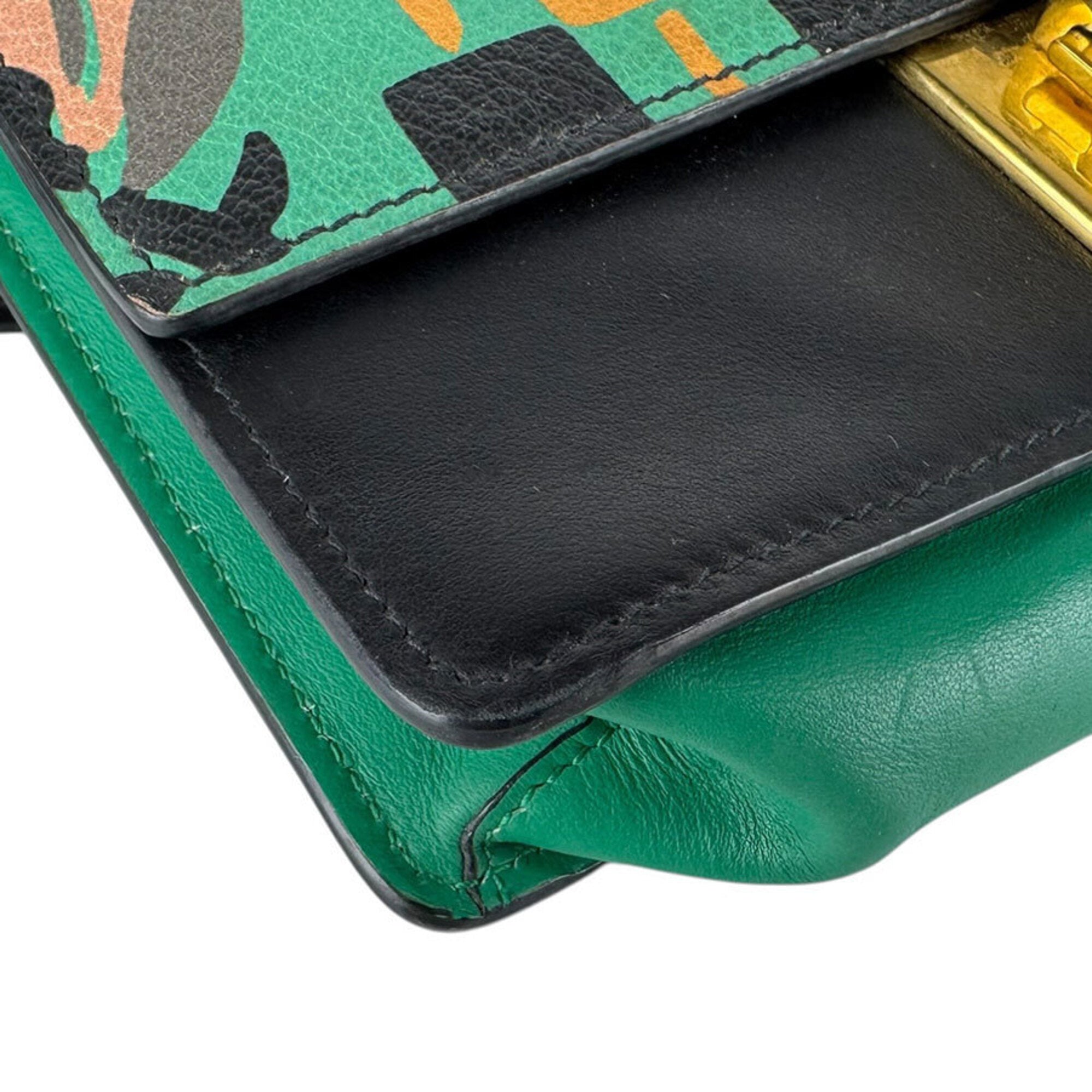 Prada Black Green Leather Shoulder Bag (Pre-Owned)