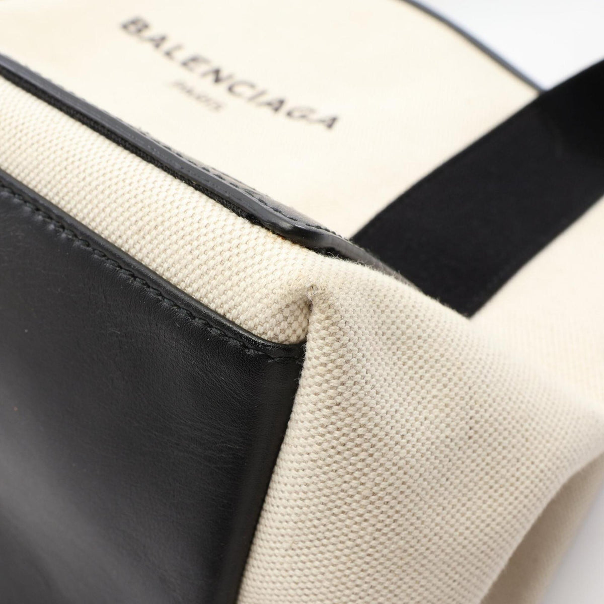 Balenciaga Black Ivory Canvas Leather Tote Bag (Pre-Owned)