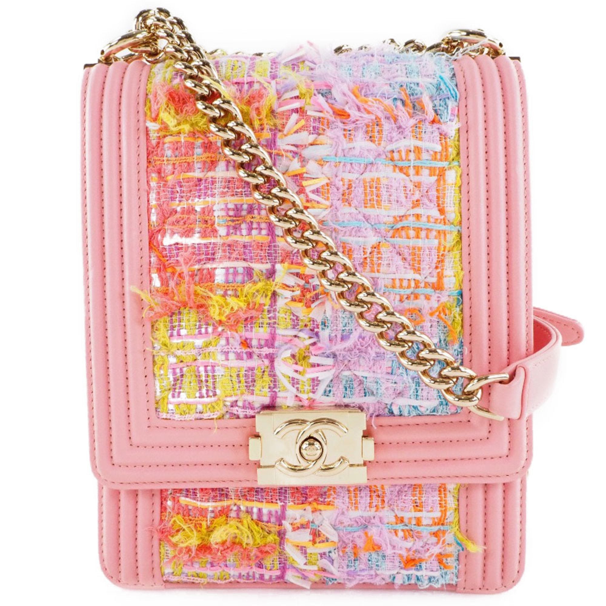 Chanel Boy Chanel Pink Tweed Leather Shoulder Bag (Pre-Owned)