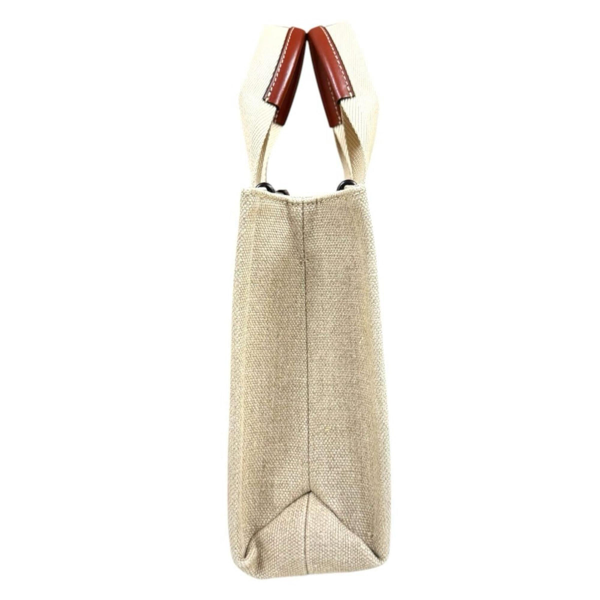 Chloé Beige Brown Linen Leather Shoulder Bag Tote Bag (Pre-Owned)