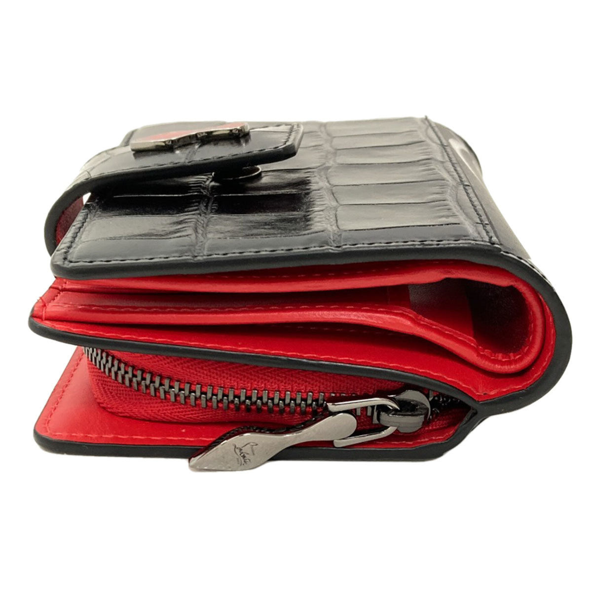 Christian Louboutin Black Red Color Leather Wallet (Bi-Fold) (Pre-Owned)