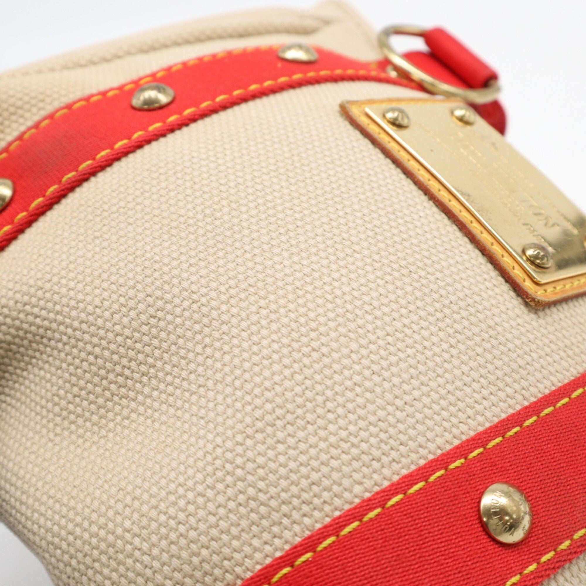 Louis Vuitton Beige Red Color Canvas Handbag (Pre-Owned)