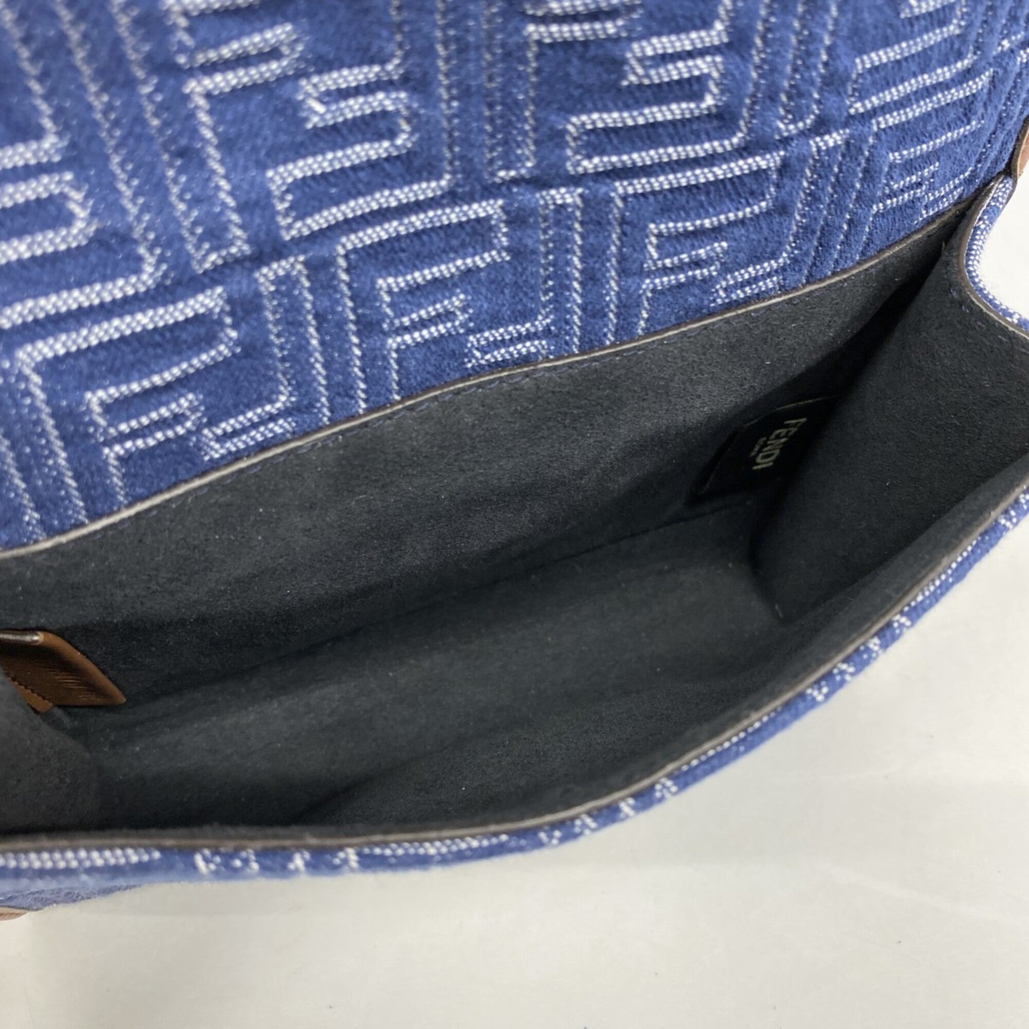 Fendi Blue Brown Leather Denim Denim Shoulder Bag (Pre-Owned)