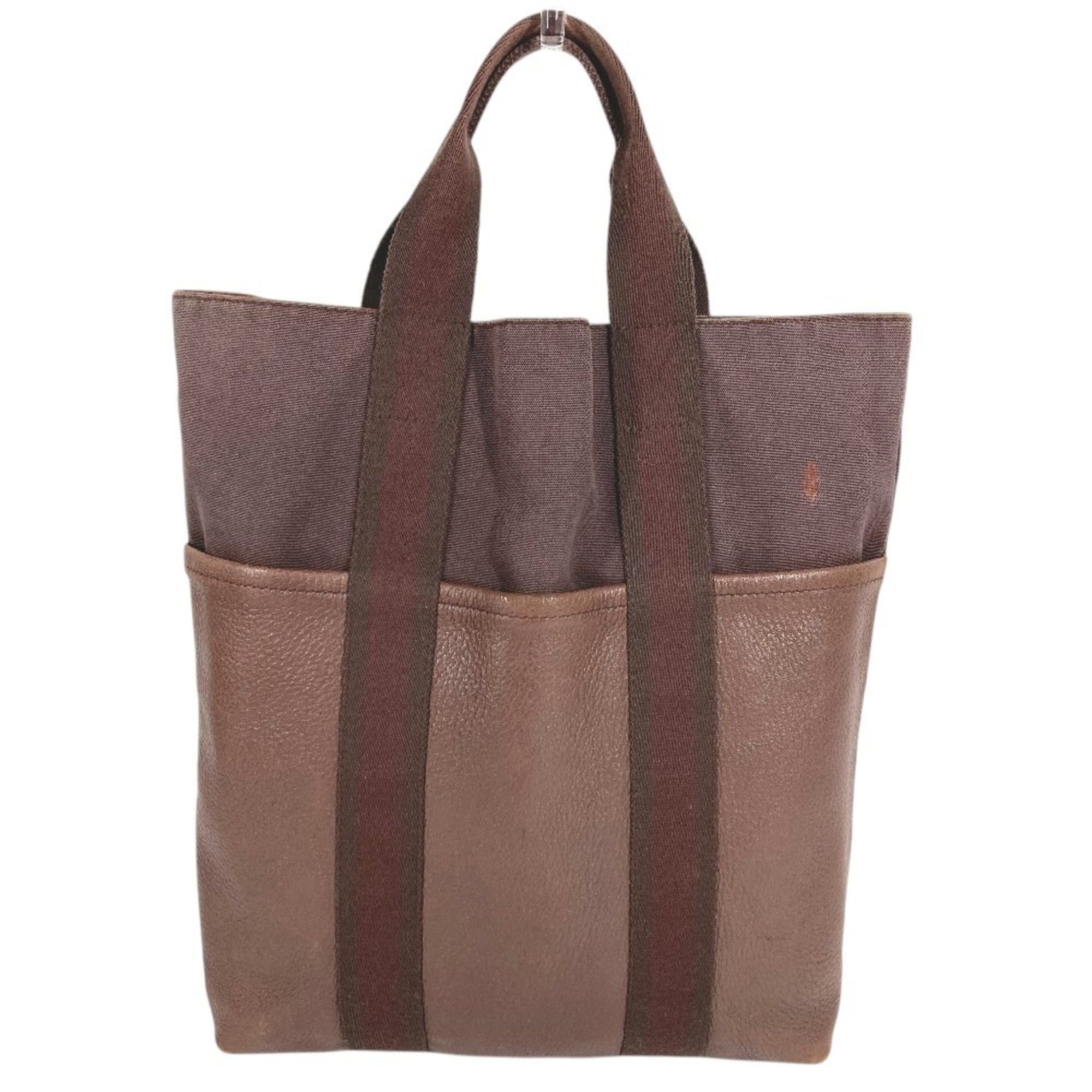 Hermes Brown Leather Canvas Handbag Tote Bag (Pre-Owned)