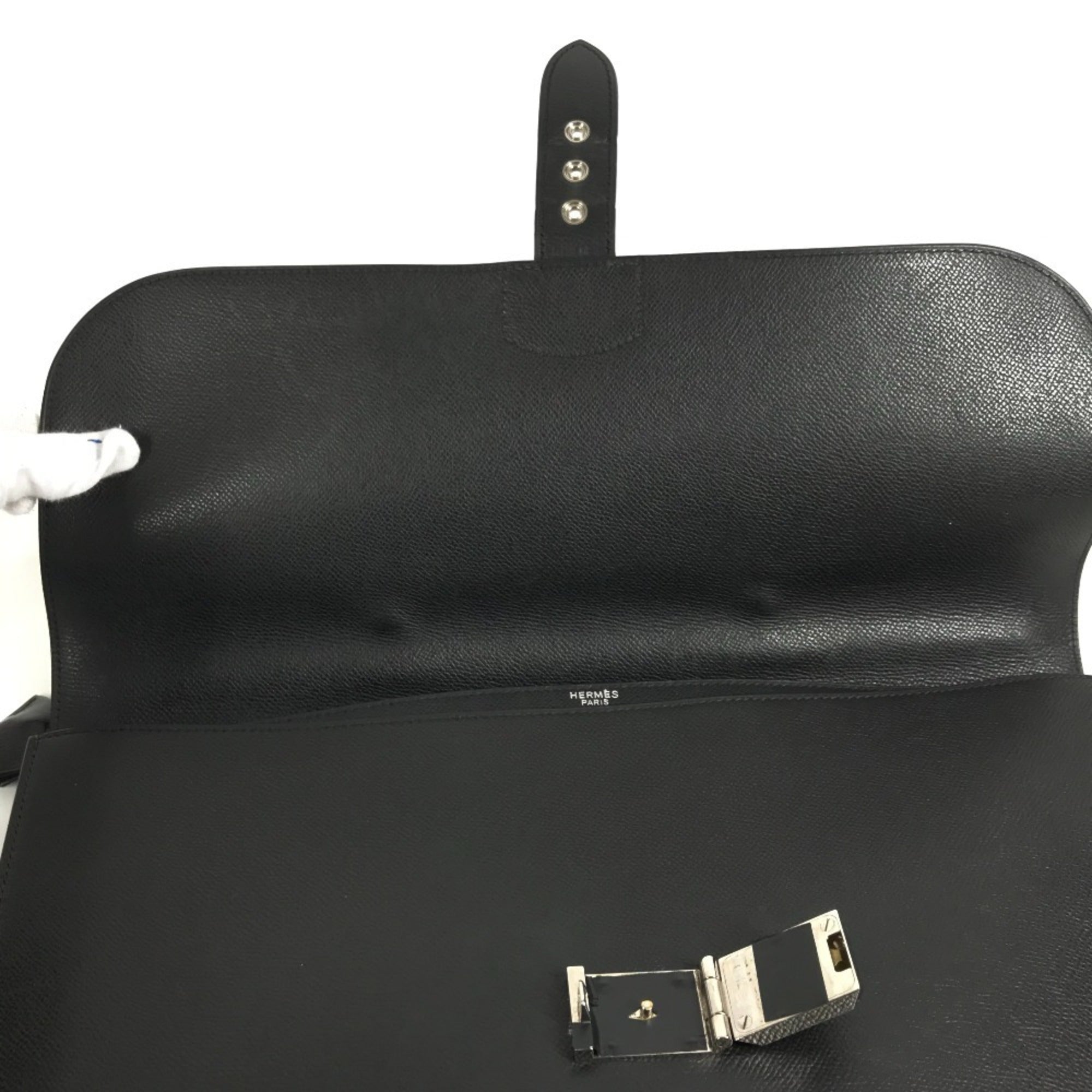 Hermes Black Leather Handbag Tote Bag (Pre-Owned)