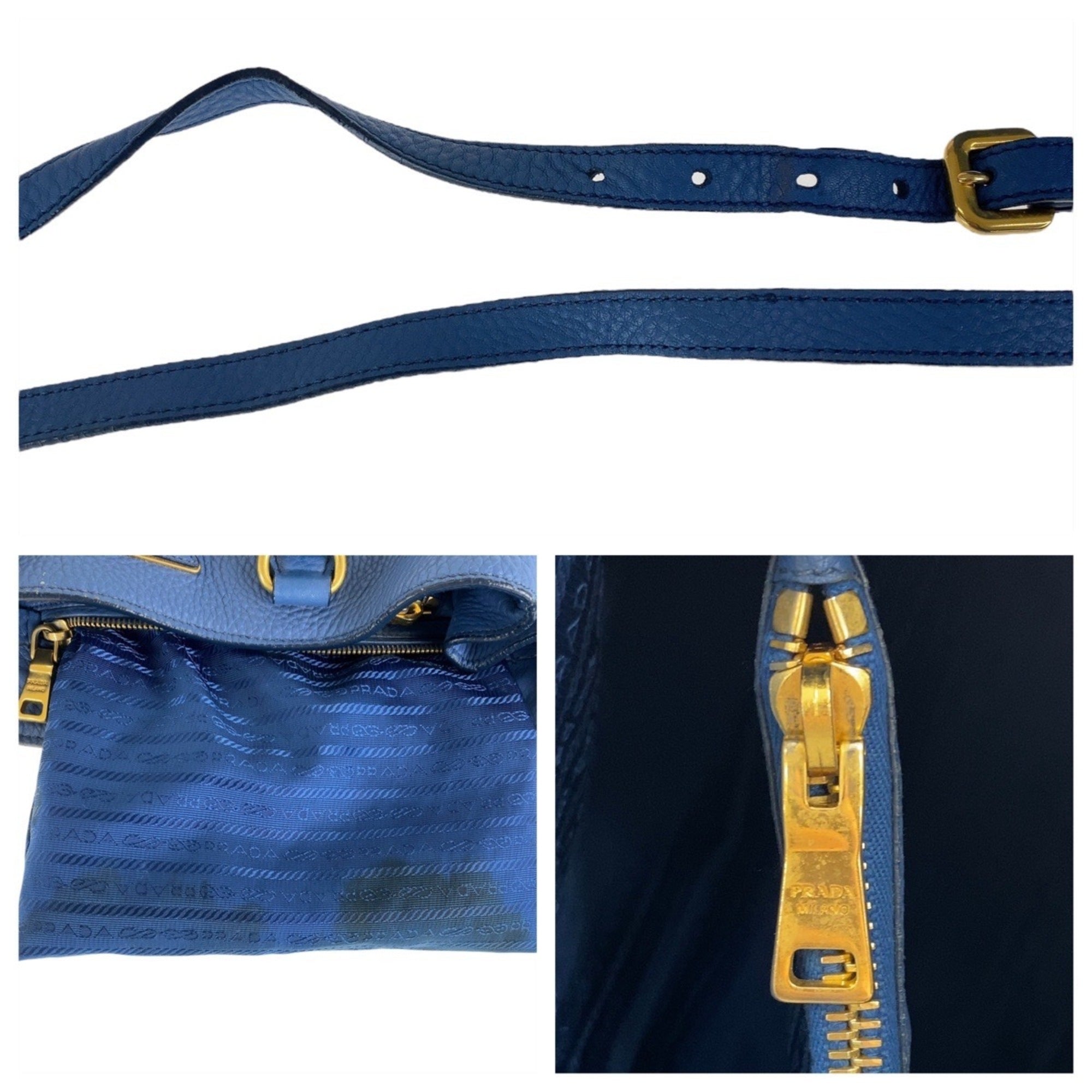 Prada Blue Leather Handbag Shoulder Bag (Pre-Owned)