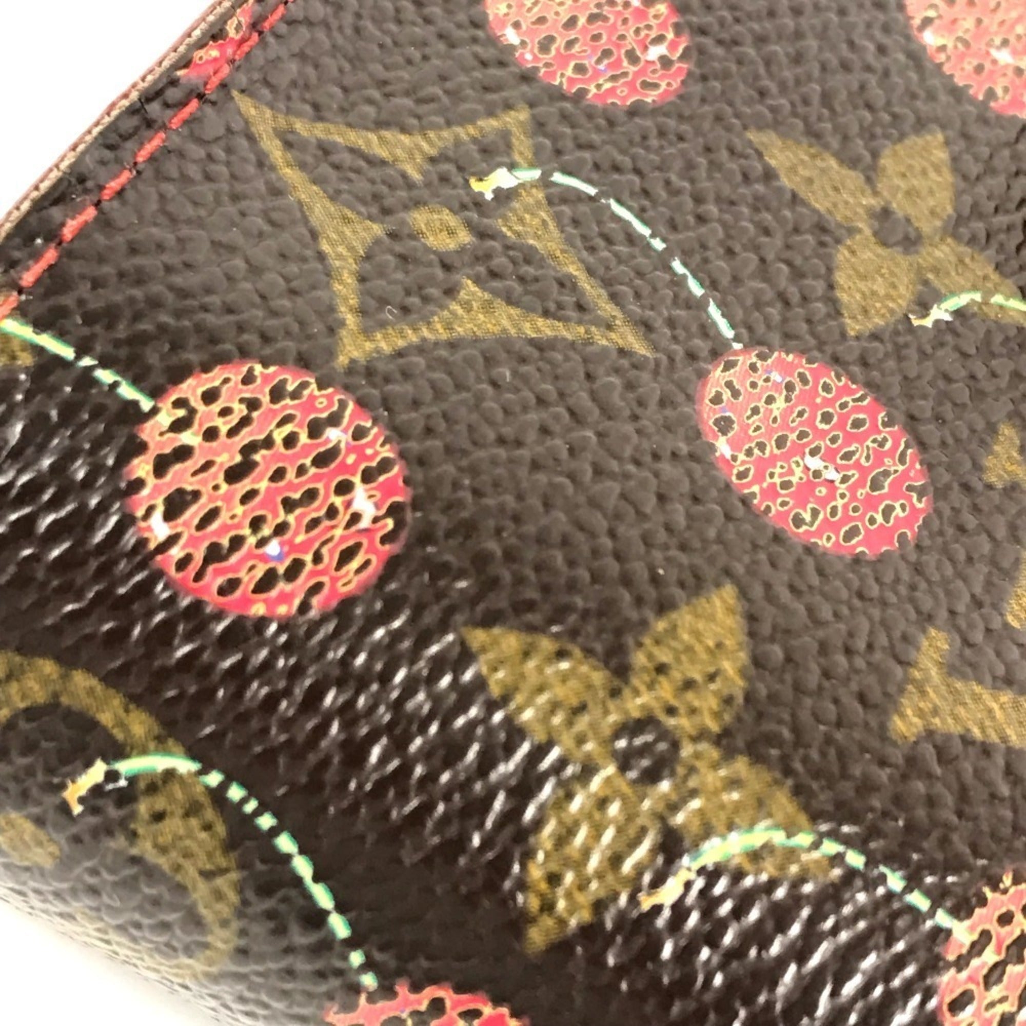 Louis Vuitton Brown Red Color Monogram Cherry Blossom Canvas Wallet (Bi-Fold) (Pre-Owned)