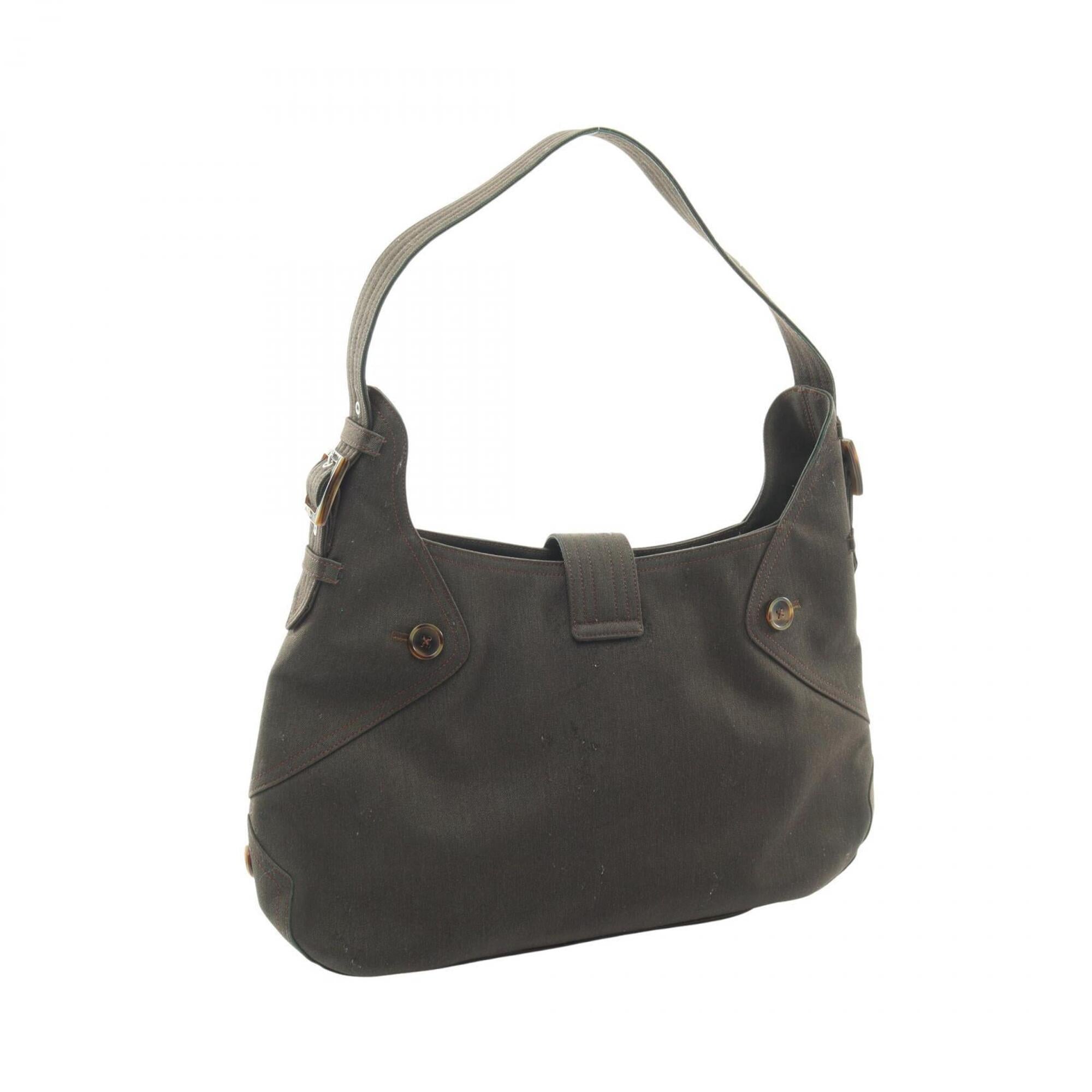 Salvatore Ferragamo Green Canvas Handbag Shoulder Bag (Pre-Owned)