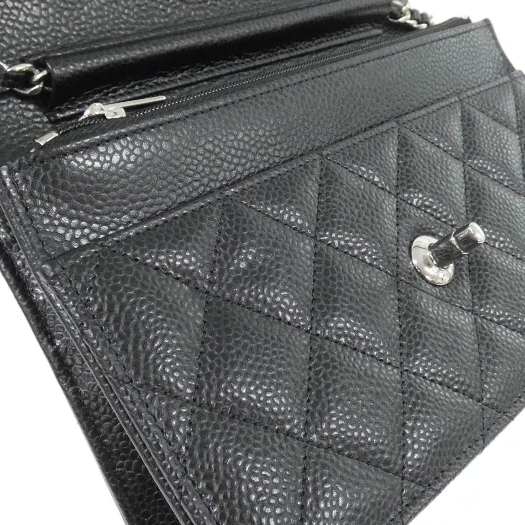 Chanel Black Bordeaux Grained Calfskin Chain/Shoulder Wallet (Pre-Owned)
