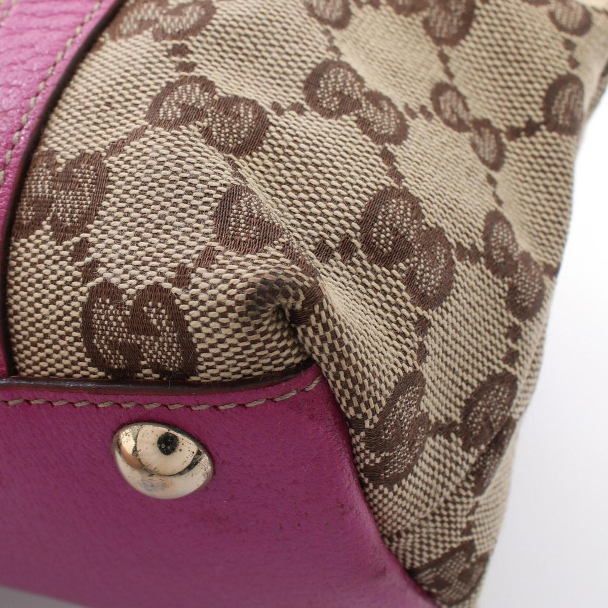 Gucci Abbey Beige Brown Purple Gg Canvas Leather Tote Bag (Pre-Owned)