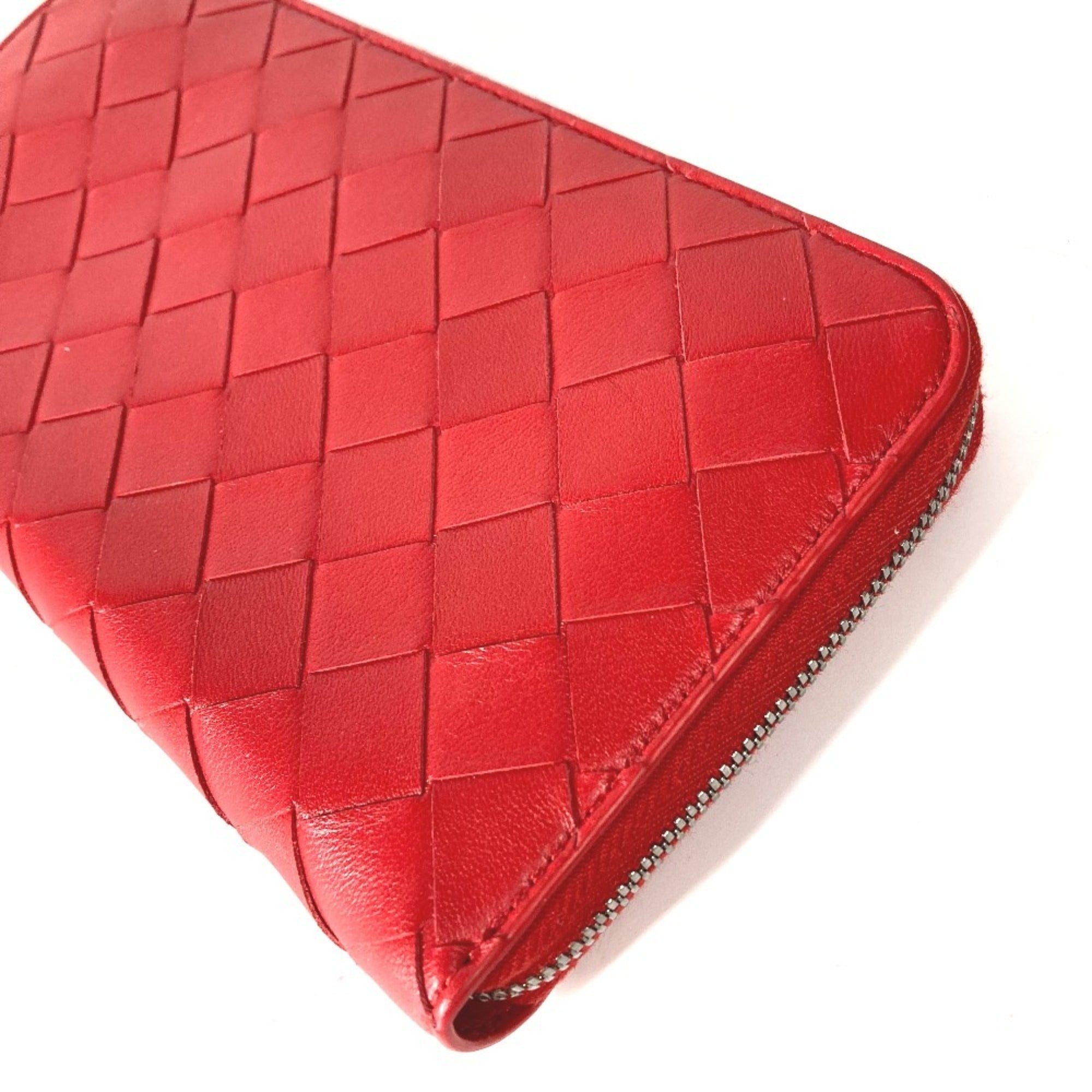 Bottega Veneta Red Color Intrecciato Long Wallet (Bi-Fold) (Pre-Owned)