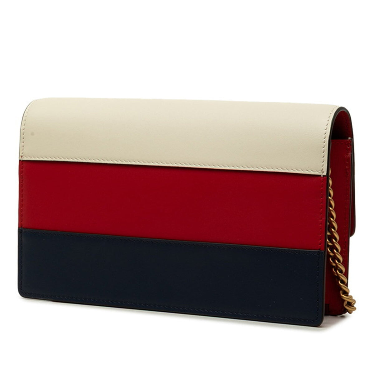 Gucci Navy Red Color White Leather Shoulder Bag (Pre-Owned)