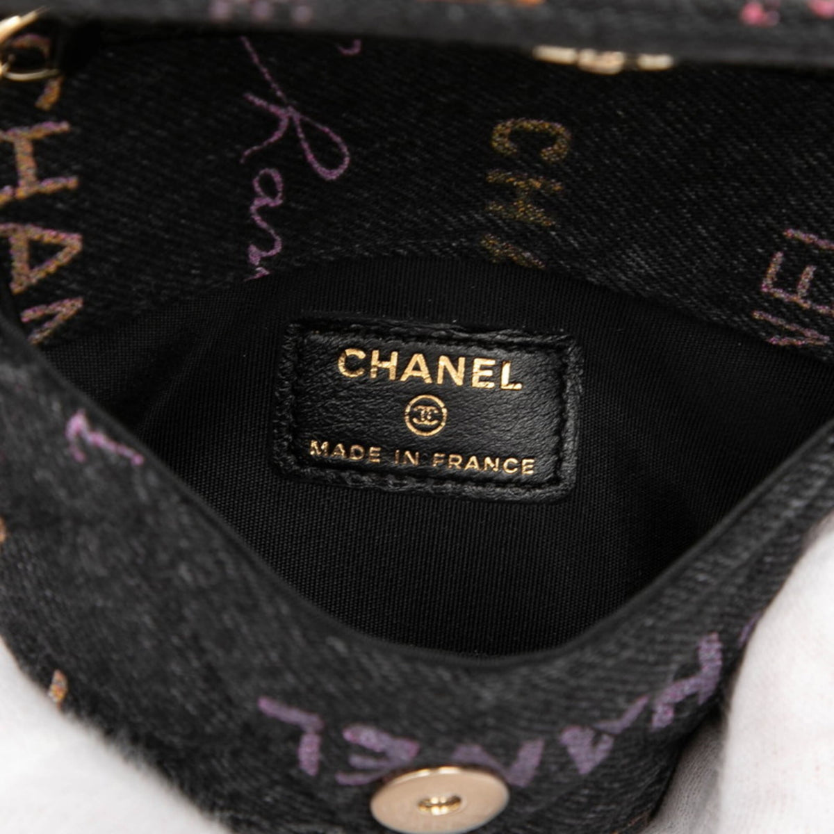 Chanel Matelasse Black Multi-Color Denim Pochette Shoulder Bag (Pre-Owned)