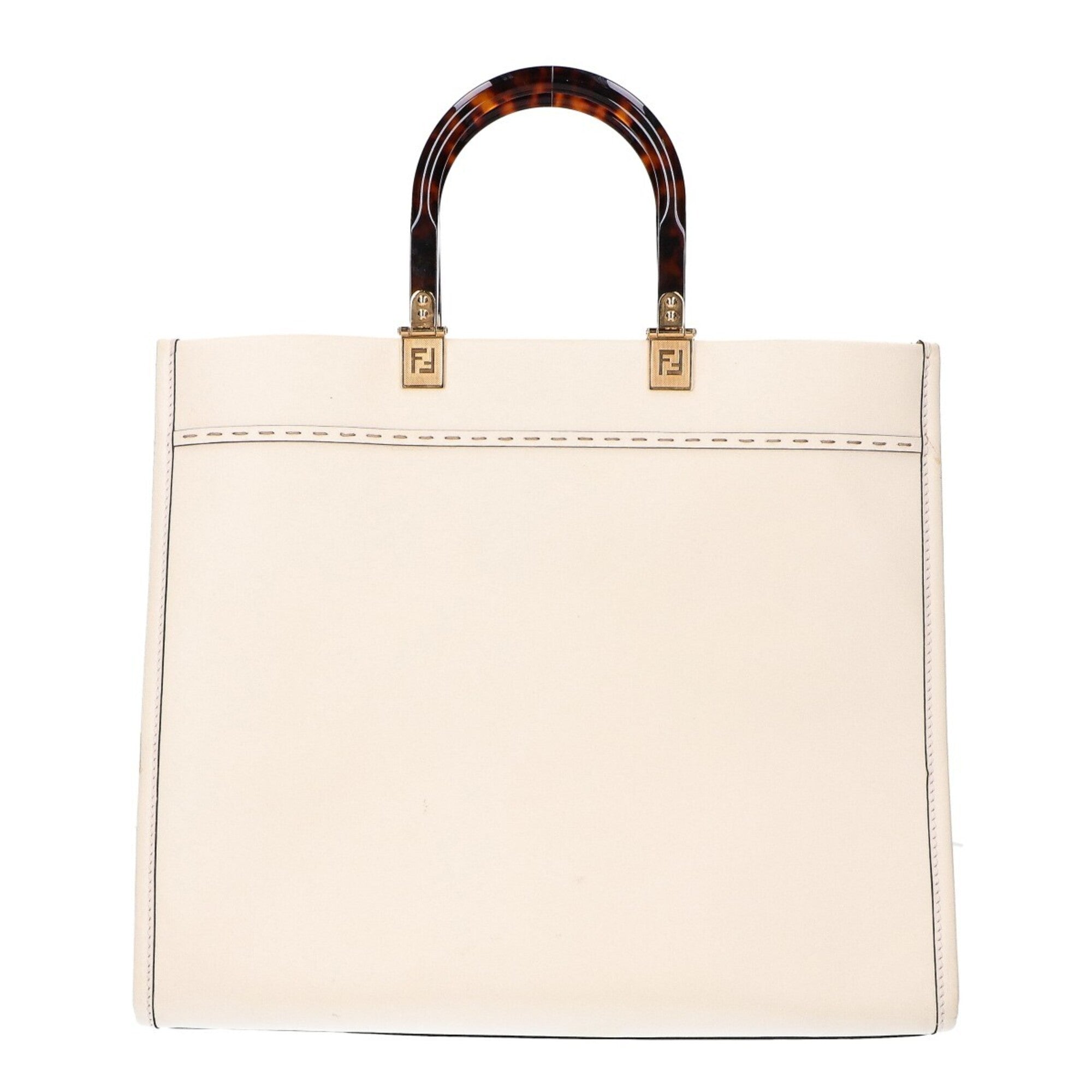 Fendi Off-White Leather Handbag Tote Bag (Pre-Owned)