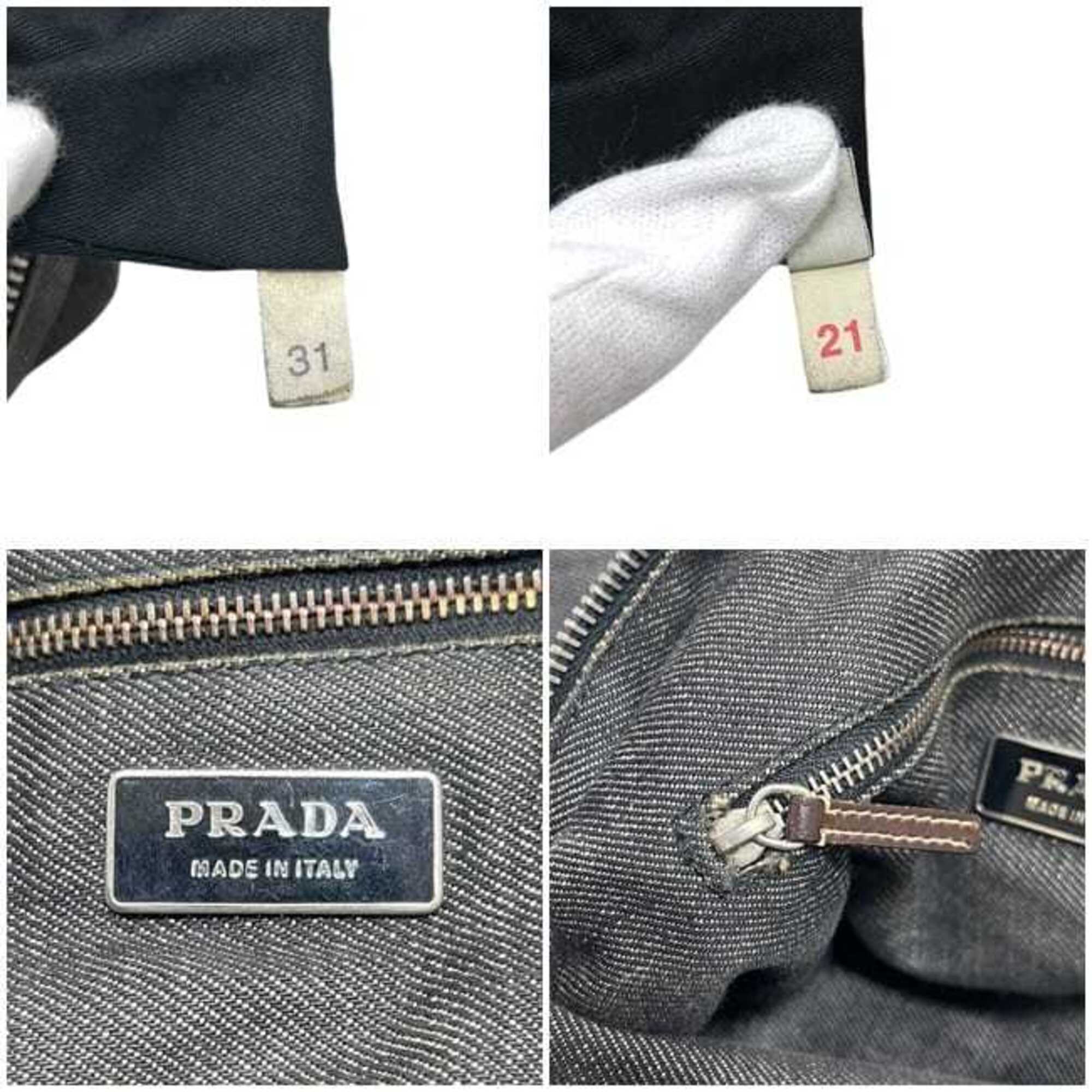 Prada Black Gray Denim Leather Shoulder Bag (Pre-Owned)